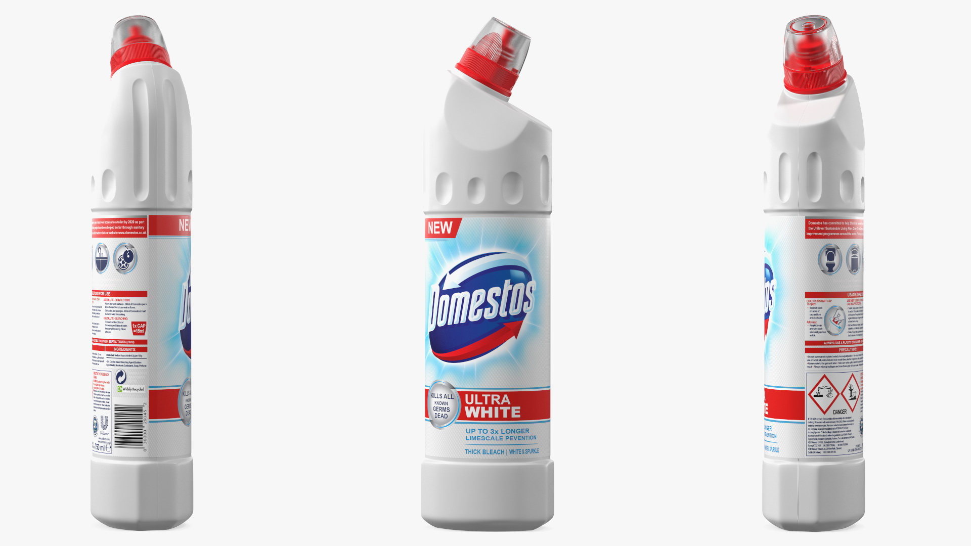Domestos Toilet Cleaner Bleach Ultra White 3D