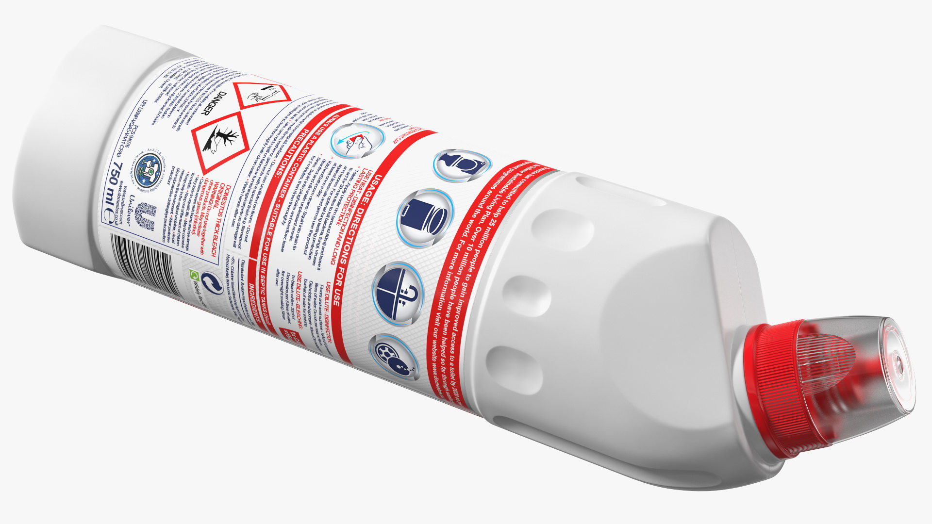 Domestos Toilet Cleaner Bleach Ultra White 3D