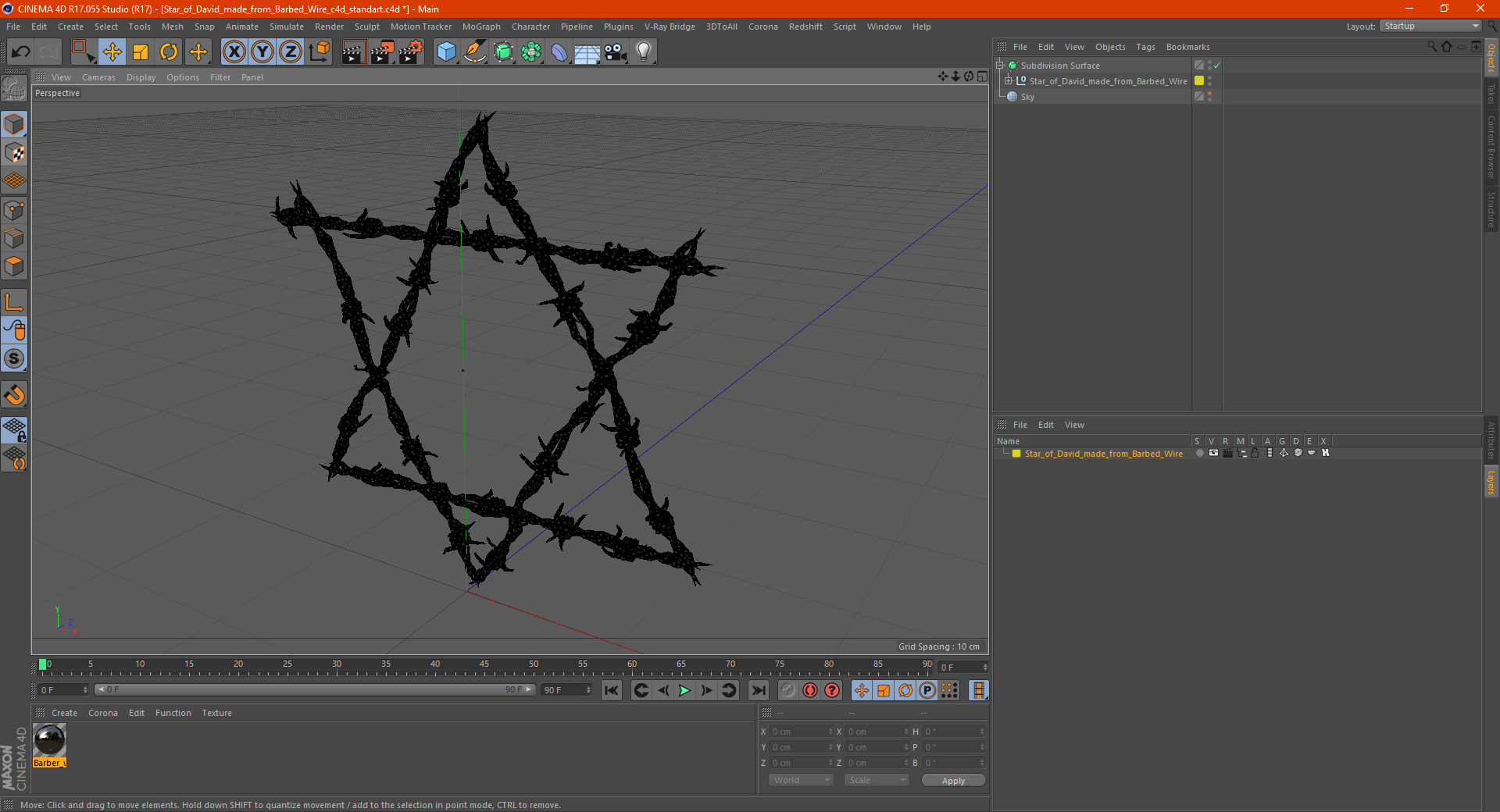 3D model Star of David made from Barbed Wire