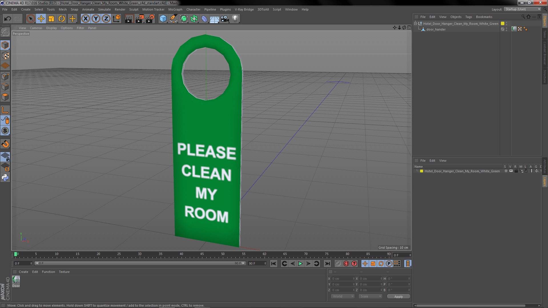 3D Hotel Door Hanger Clean My Room White Green model