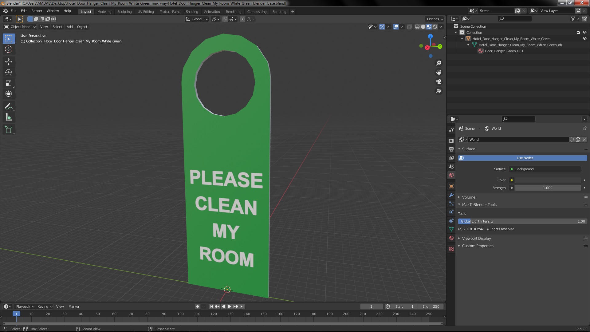 3D Hotel Door Hanger Clean My Room White Green model