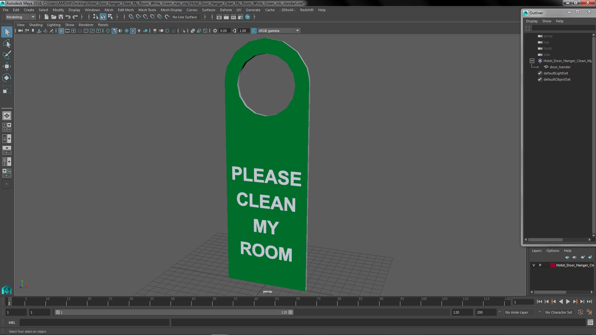 3D Hotel Door Hanger Clean My Room White Green model