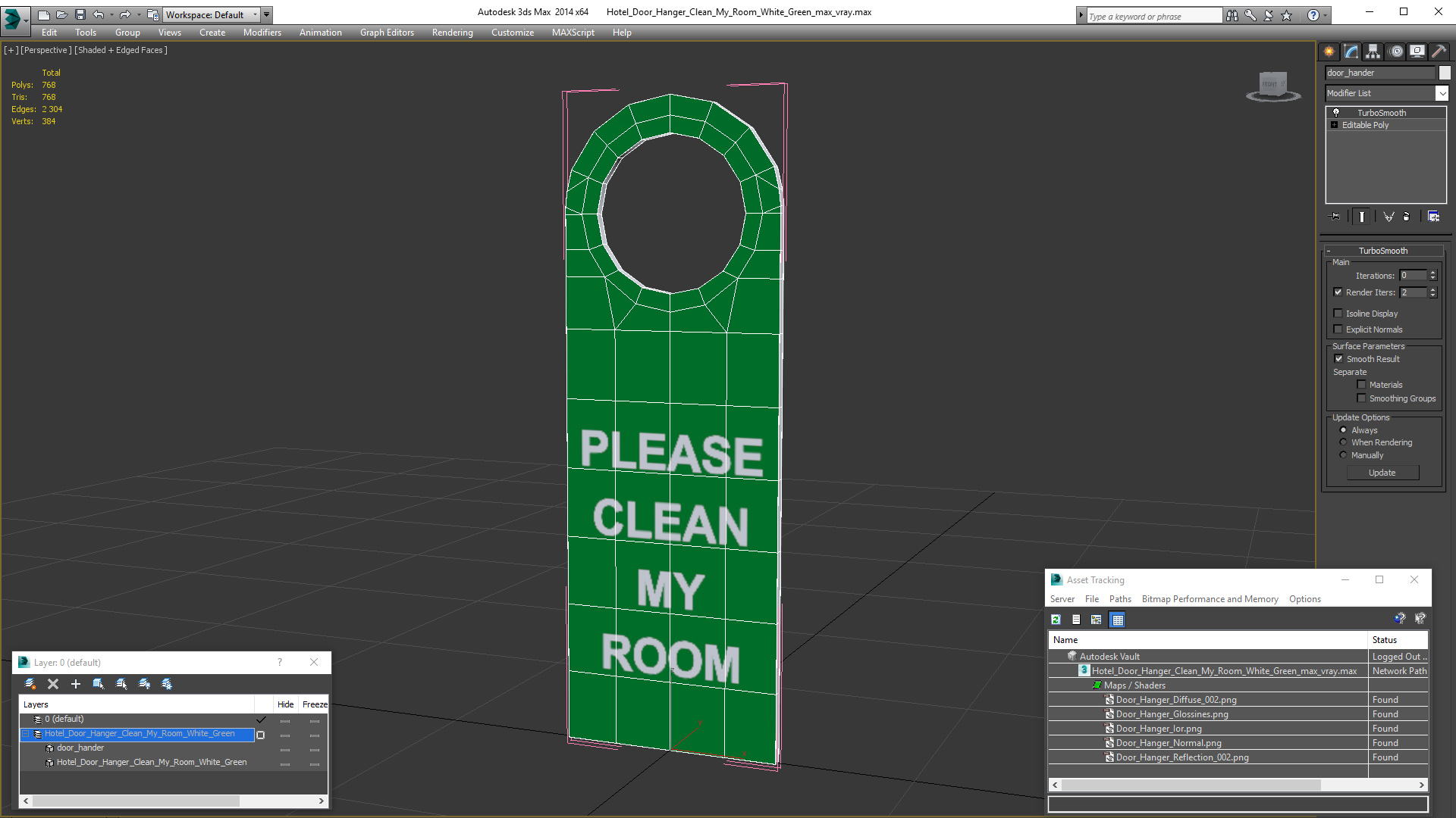 3D Hotel Door Hanger Clean My Room White Green model