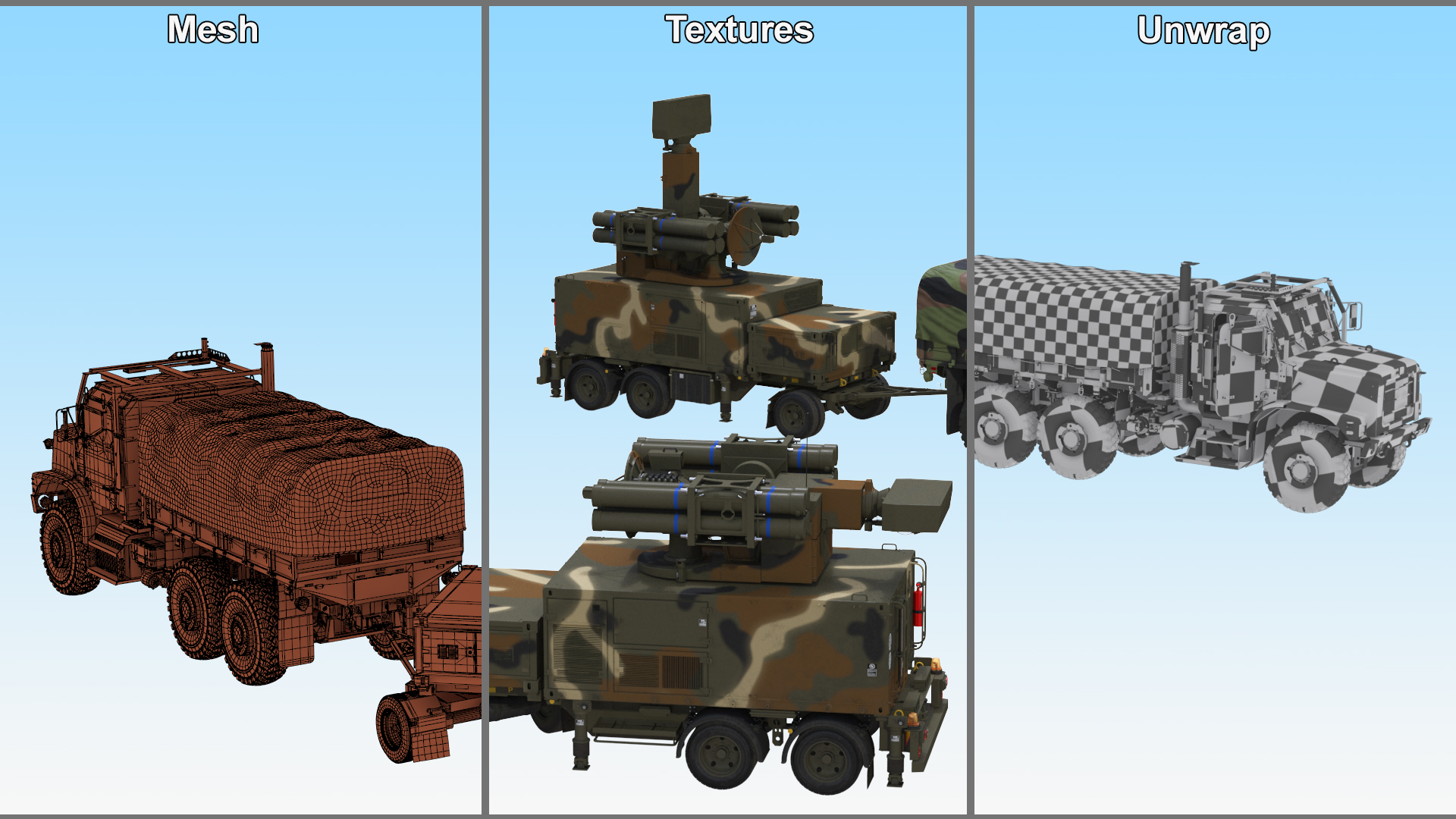 3D Truck with Trailer Air Defense Missile Complex