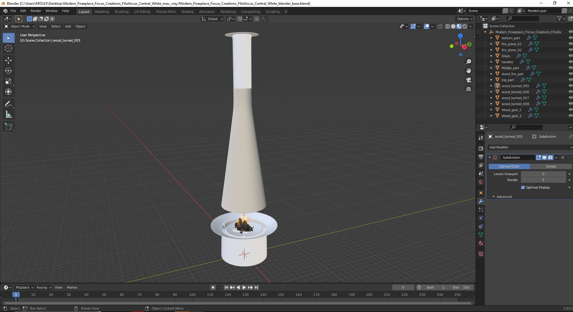 3D Modern Firaeplace Focus Creations Filiofocus Central White model