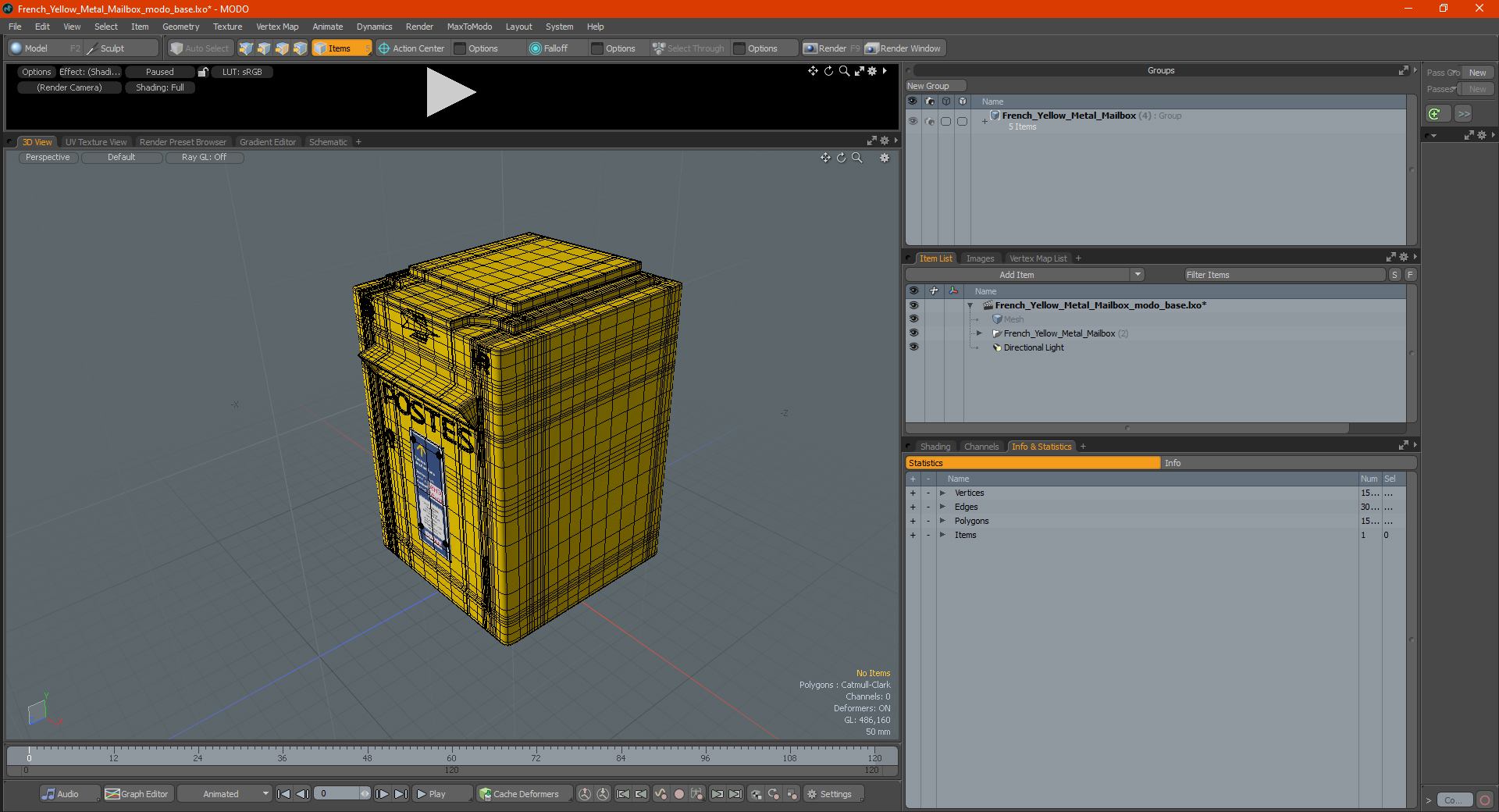 French Yellow Metal Mailbox 3D
