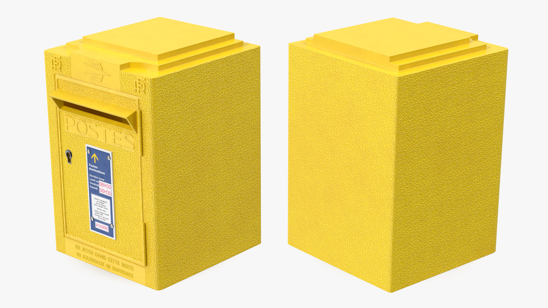 French Yellow Metal Mailbox 3D