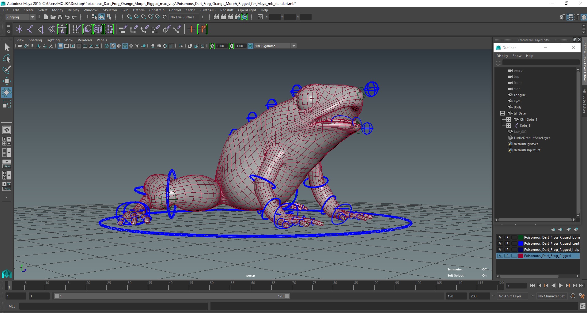 3D Poisonous Dart Frog Orange Morph Rigged for Maya model