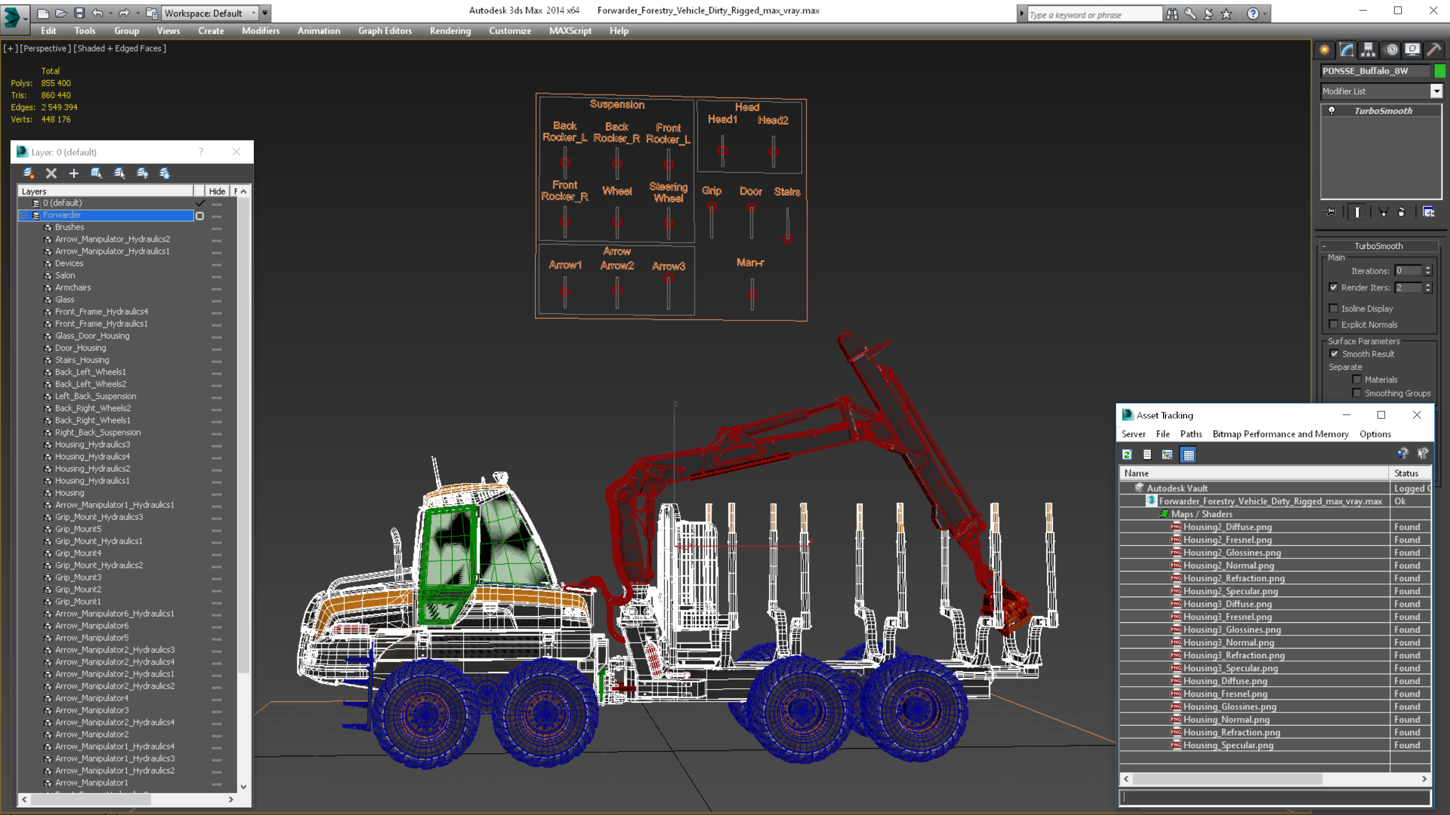 Forwarder Forestry Vehicle Dirty Rigged 3D model