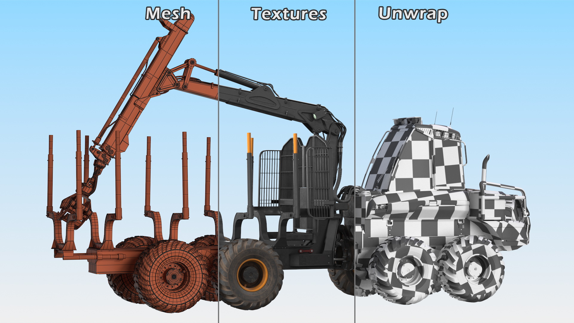 Forwarder Forestry Vehicle Dirty Rigged 3D model