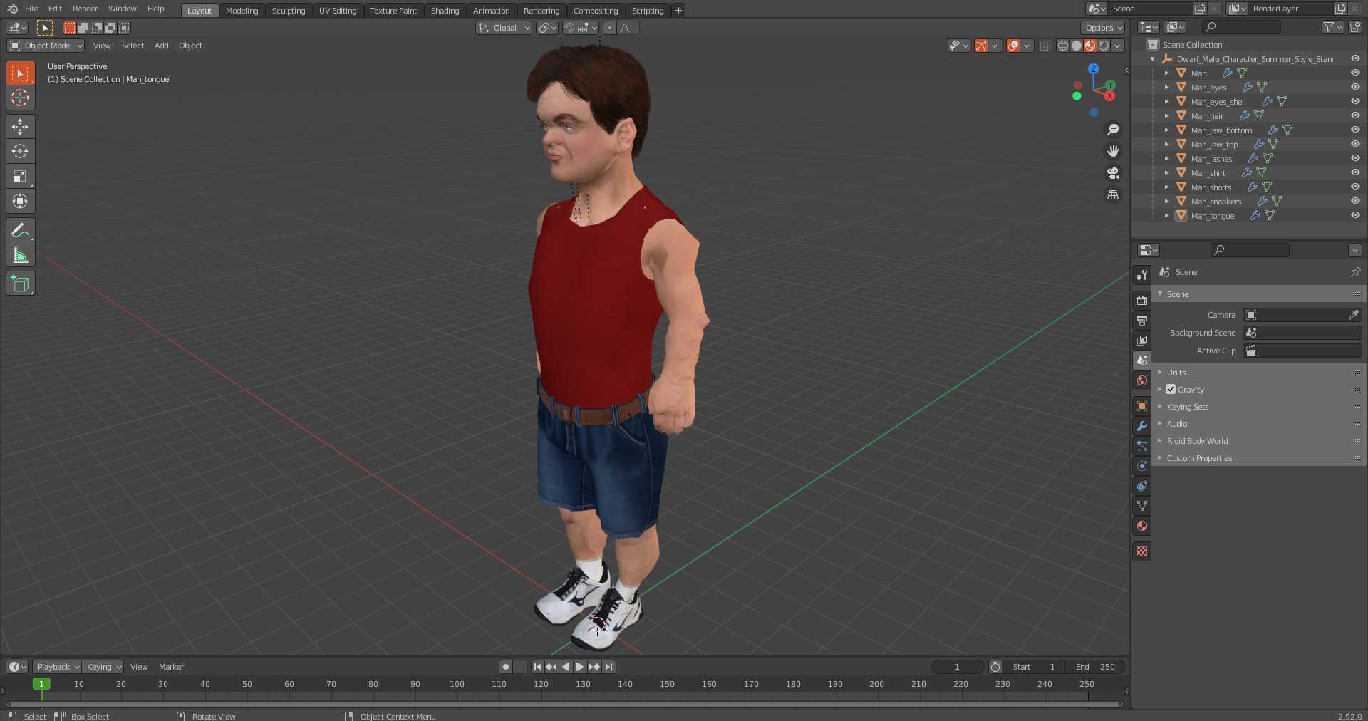 Dwarf Male Character Summer Style Standing Pose 3D