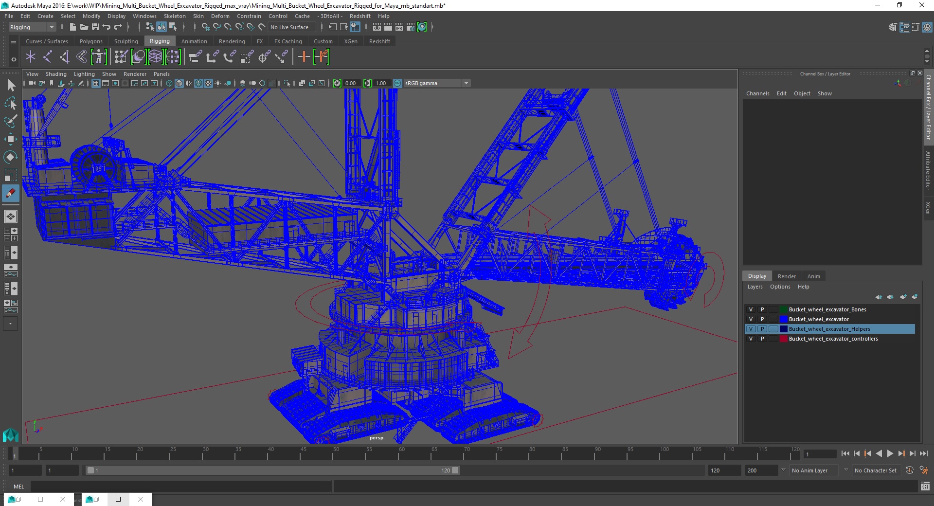 3D Mining Multi Bucket Wheel Excavator Rigged for Maya
