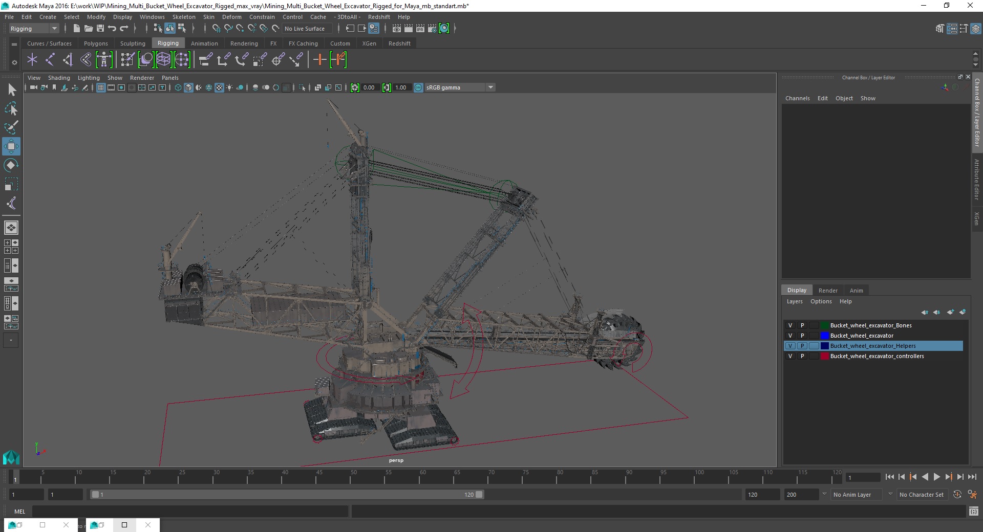 3D Mining Multi Bucket Wheel Excavator Rigged for Maya