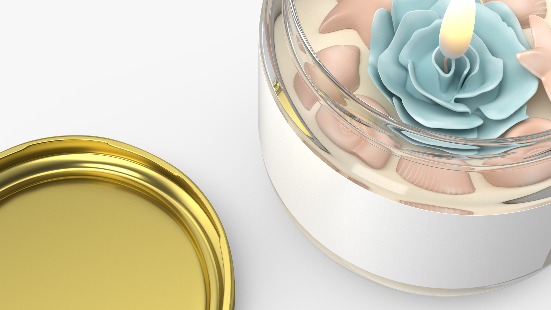 3D Glass Jar Candle Fire Burns with Cover model