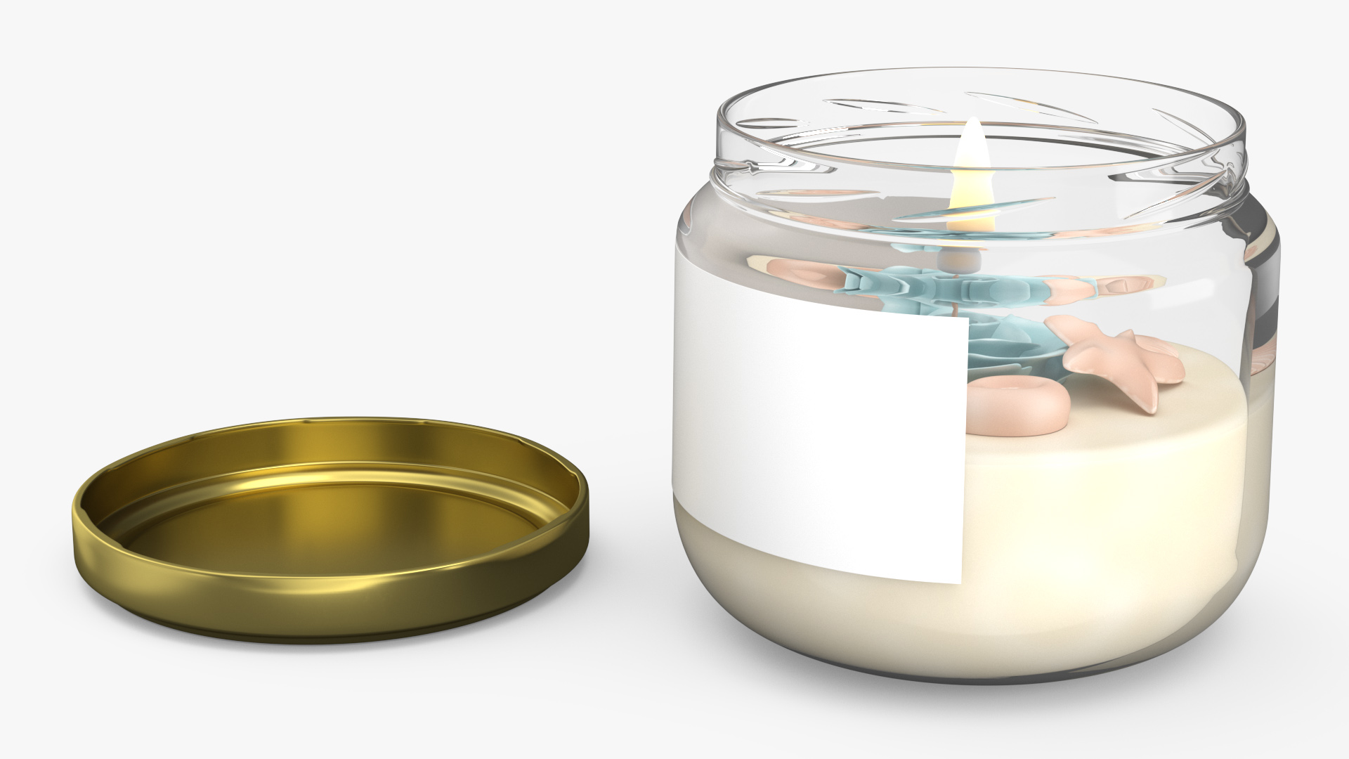 3D Glass Jar Candle Fire Burns with Cover model
