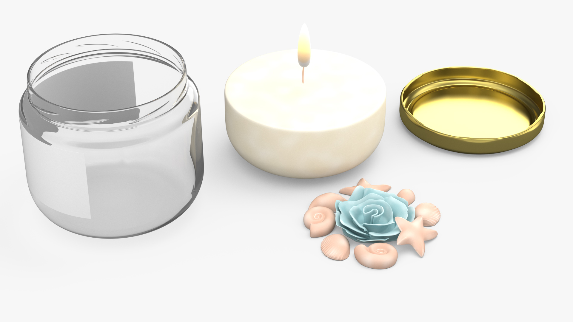 3D Glass Jar Candle Fire Burns with Cover model