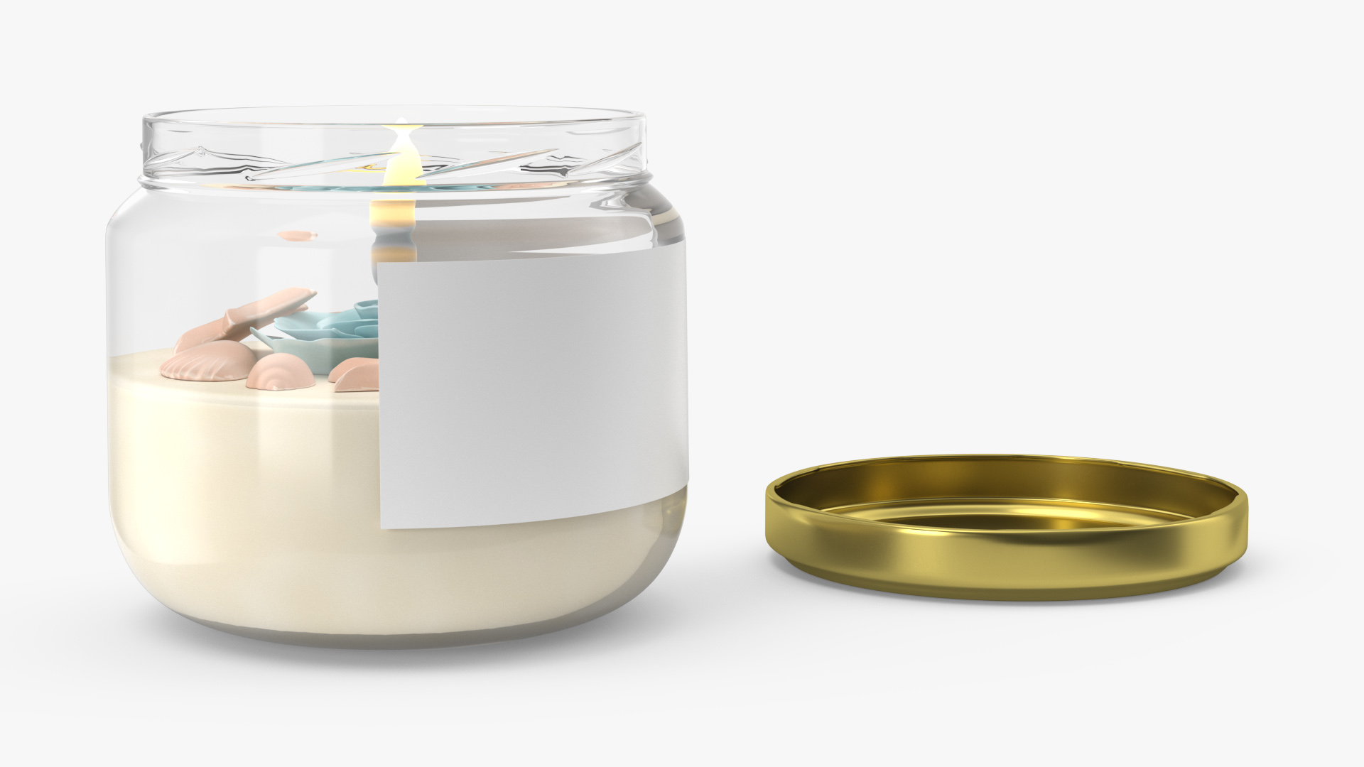 3D Glass Jar Candle Fire Burns with Cover model