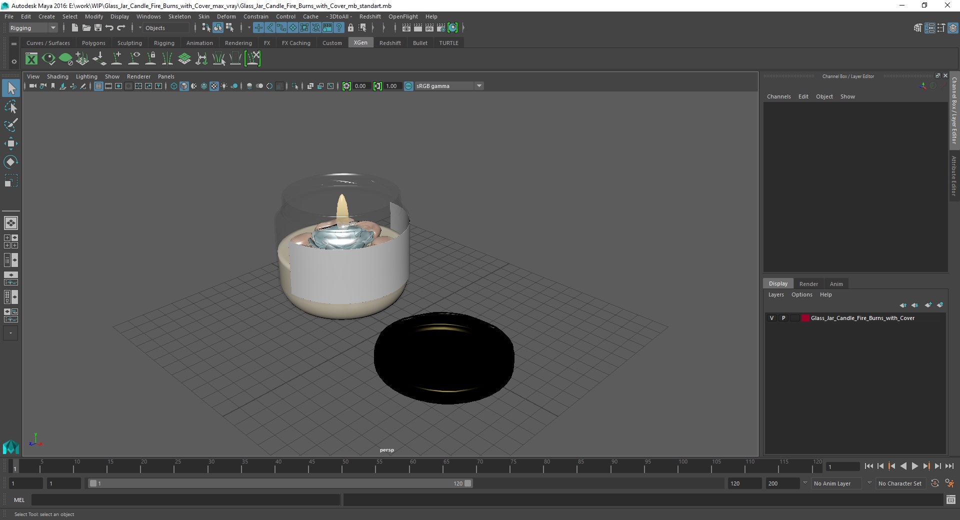 3D Glass Jar Candle Fire Burns with Cover model