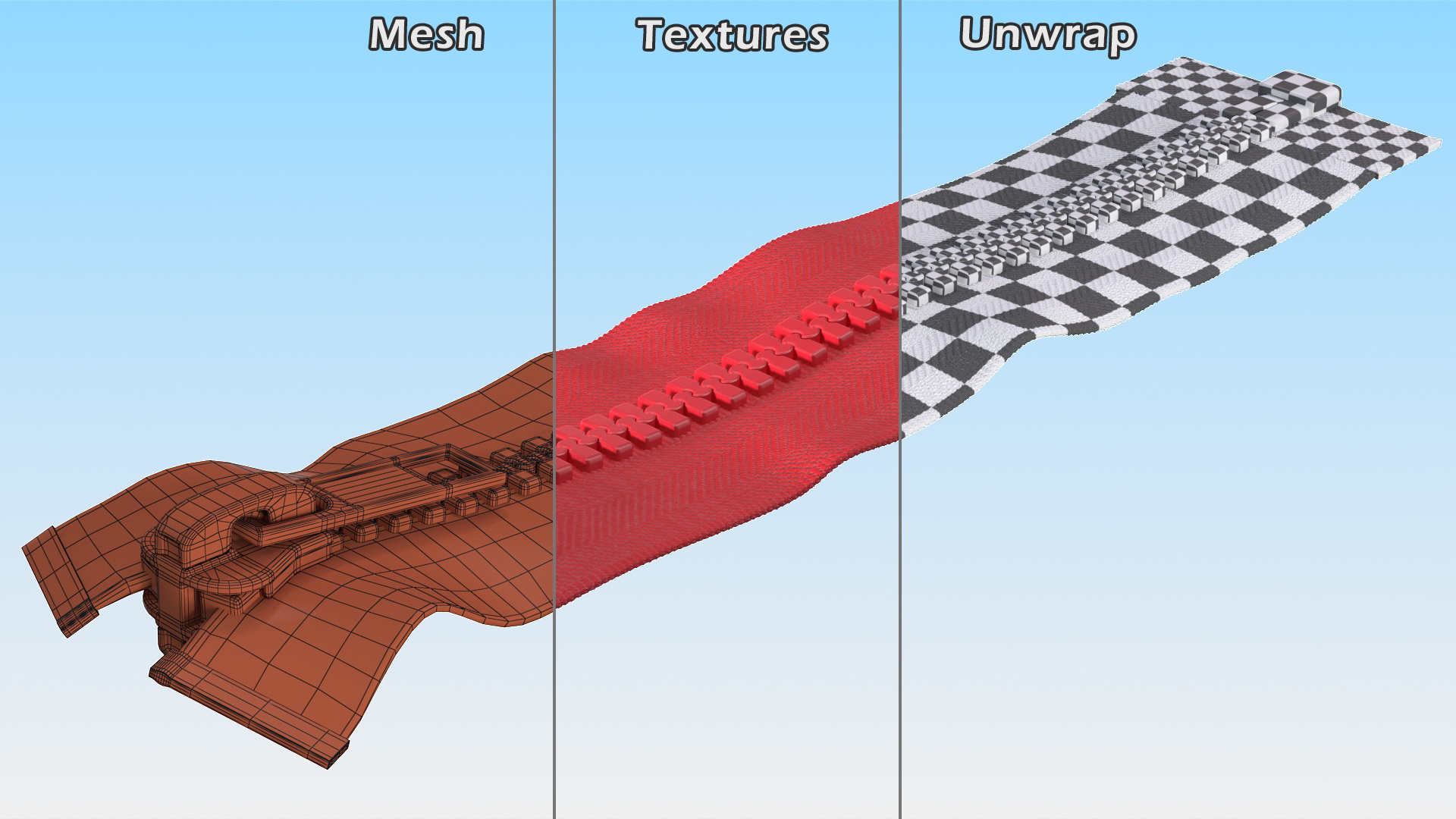 3D model Two Sided Plastic Zipper Closed Red