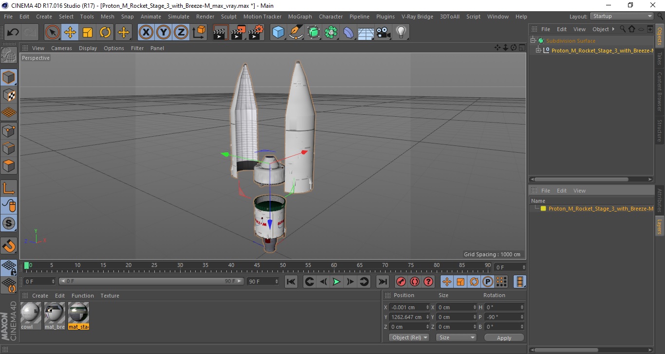 Proton M Rocket Stage 3 with Breeze-M 3D