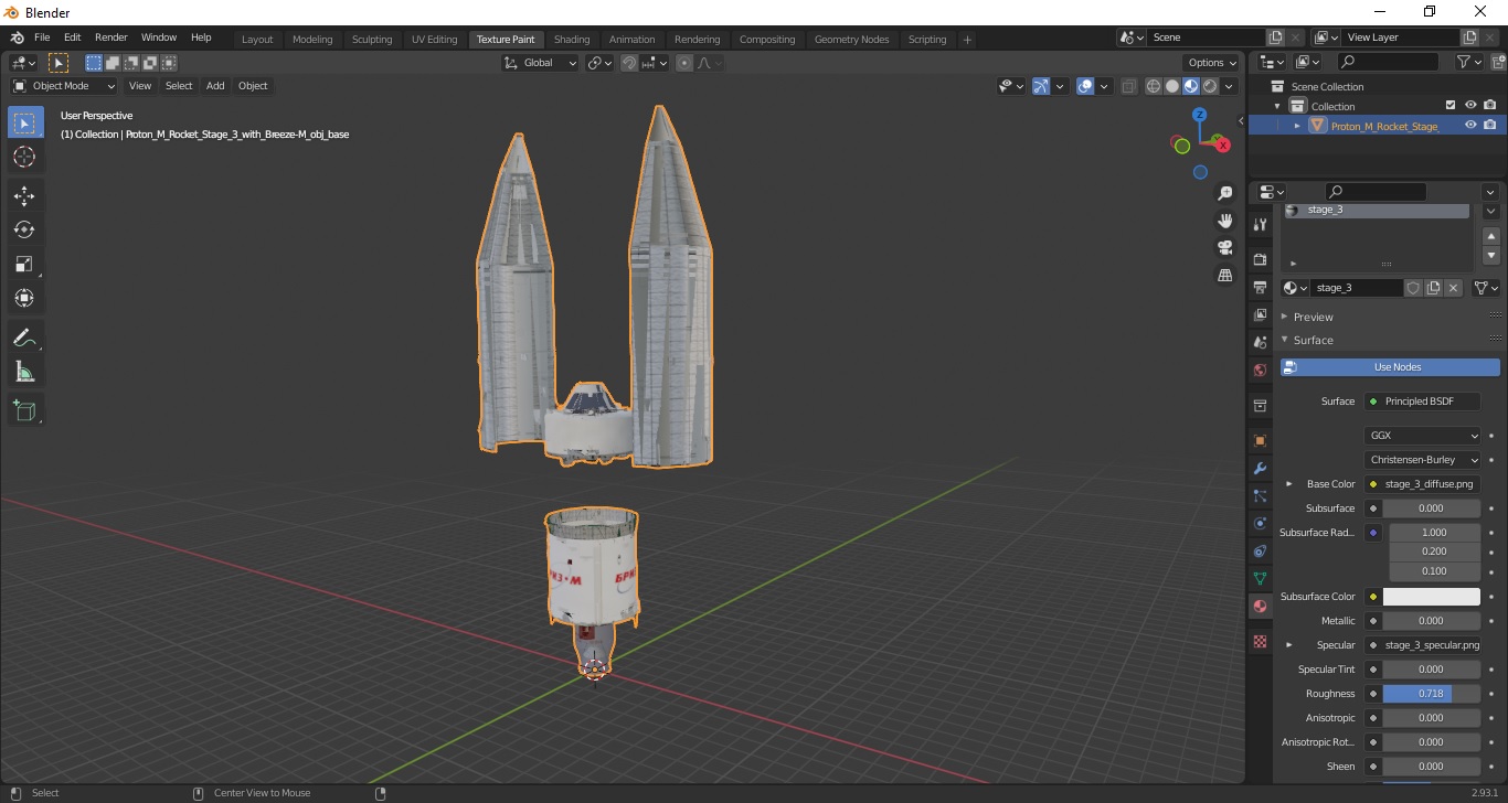 Proton M Rocket Stage 3 with Breeze-M 3D
