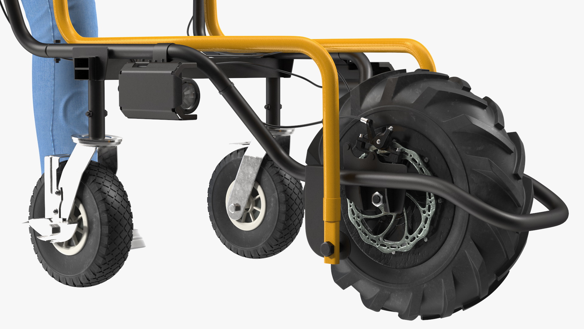 3D model Elderly Man Motorized Electric Wheelbarrow Frame Rigged