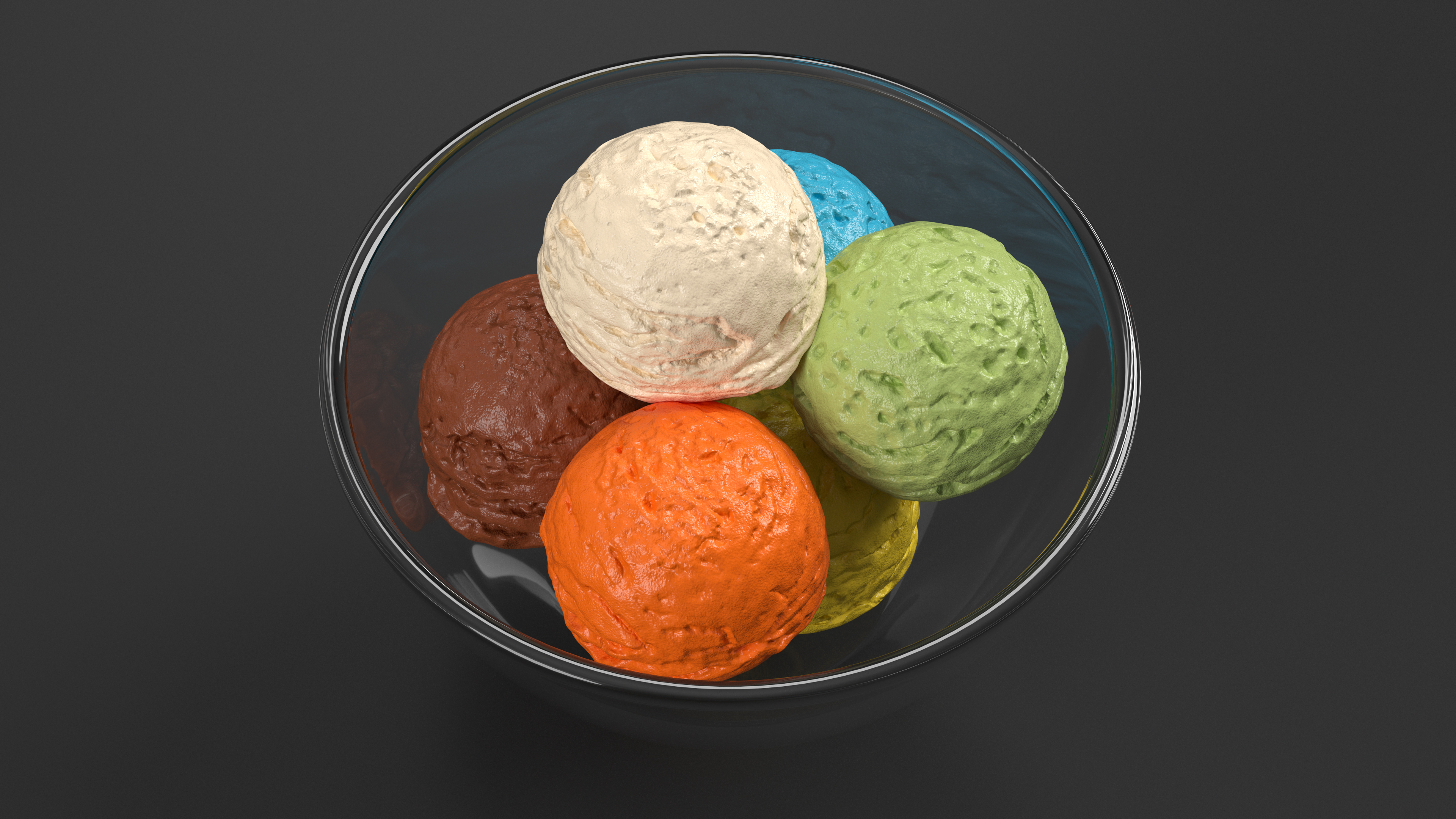 Ice Cream Balls in Glass Bowl 3D model