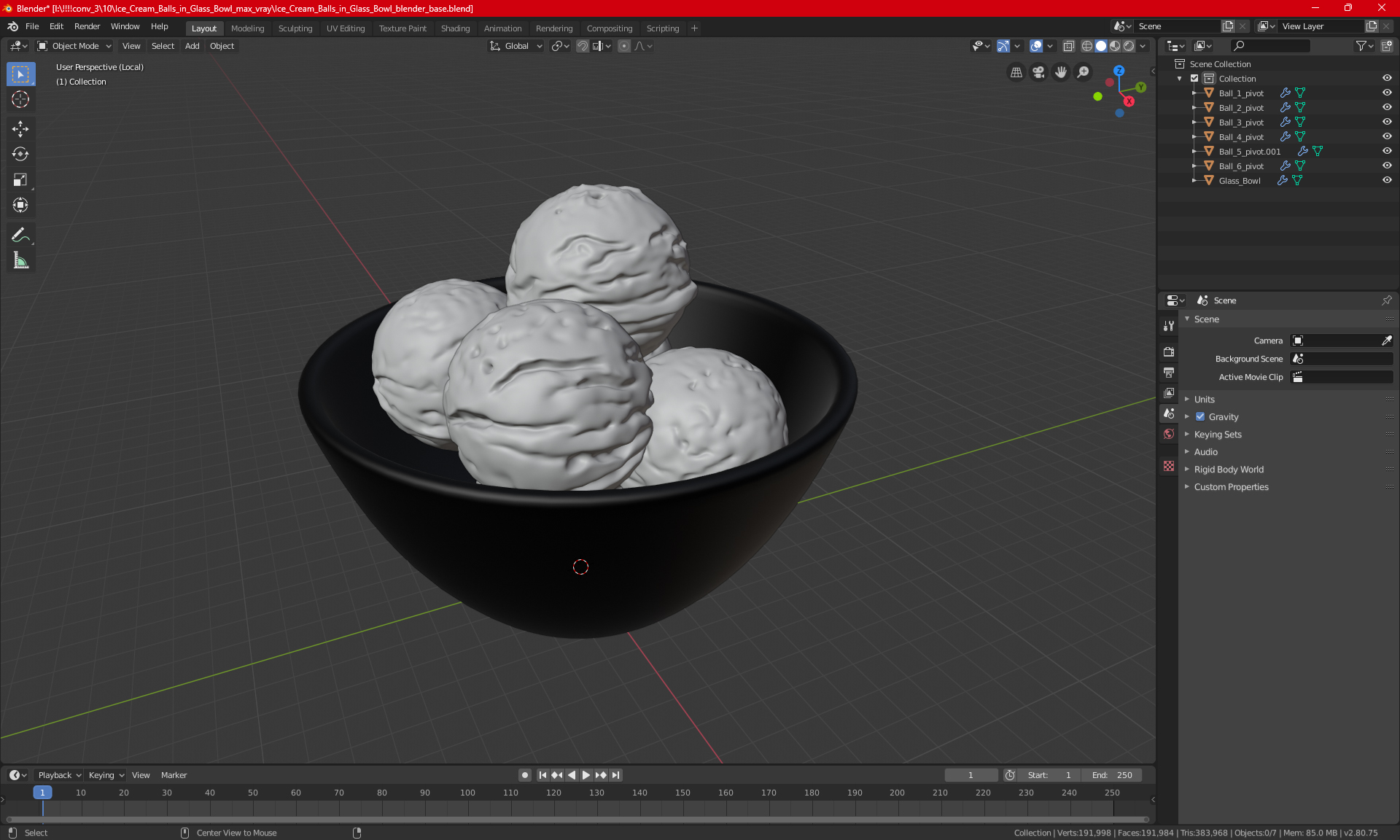 Ice Cream Balls in Glass Bowl 3D model