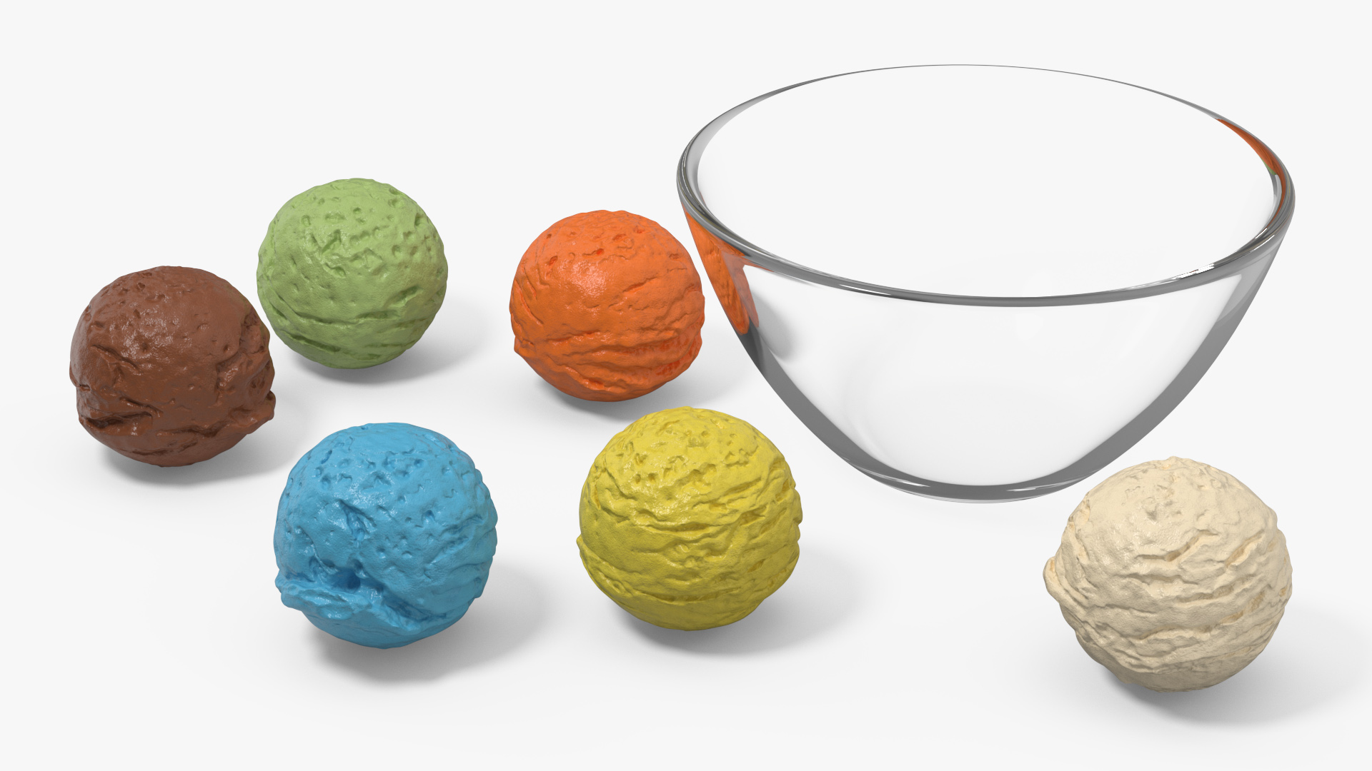 Ice Cream Balls in Glass Bowl 3D model