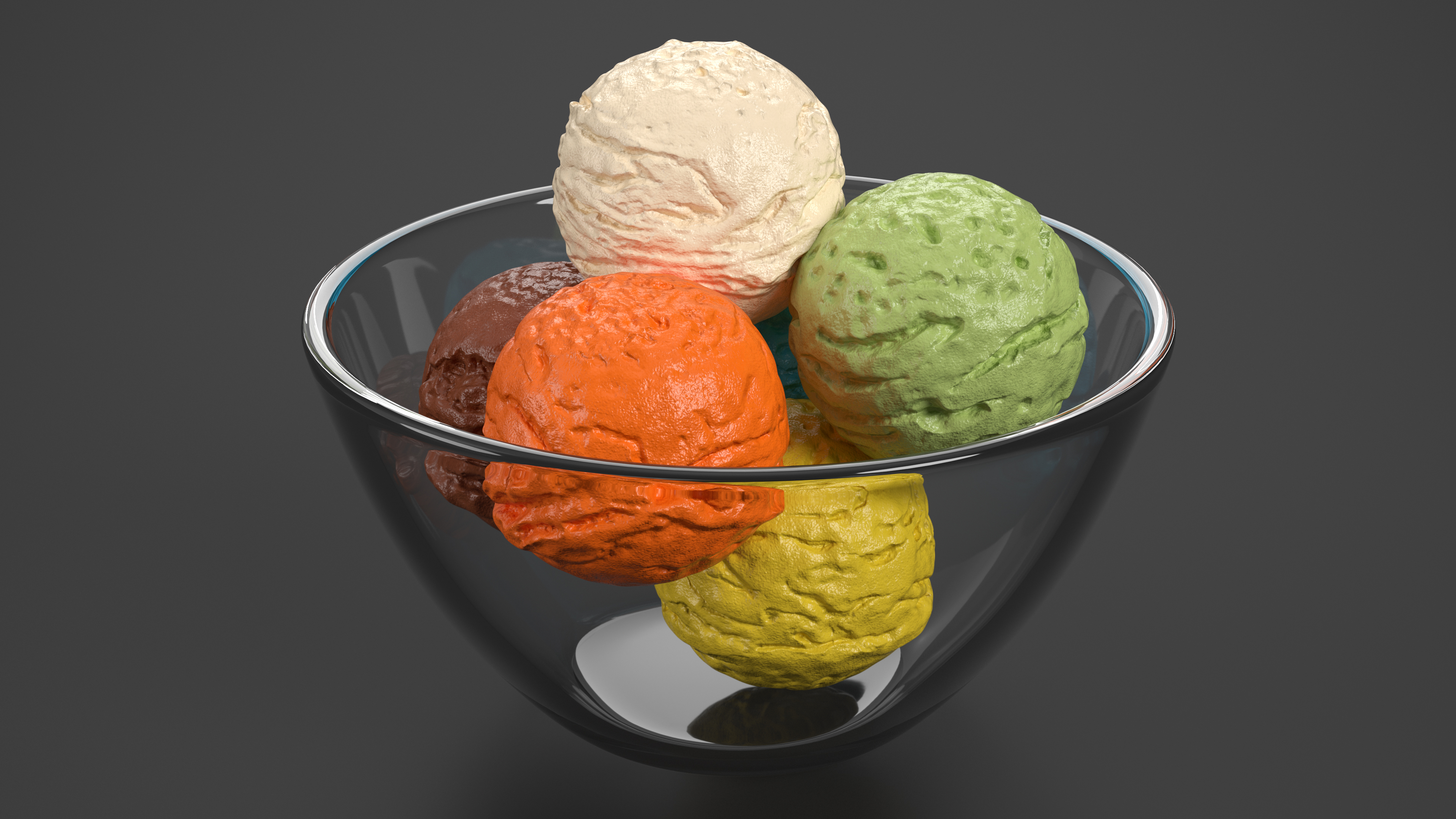 Ice Cream Balls in Glass Bowl 3D model