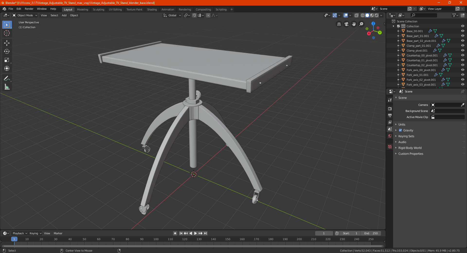 Vintage Adjustable TV Stand 3D