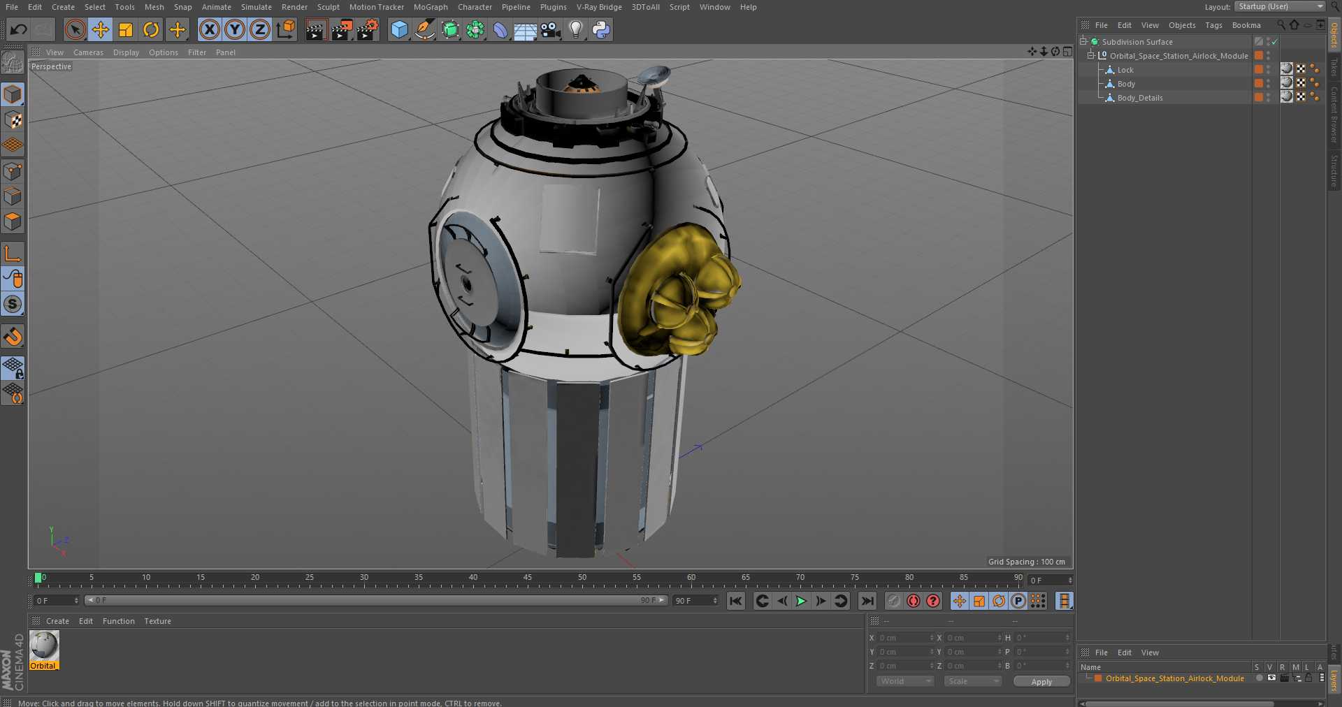3D Orbital Space Station Airlock Module