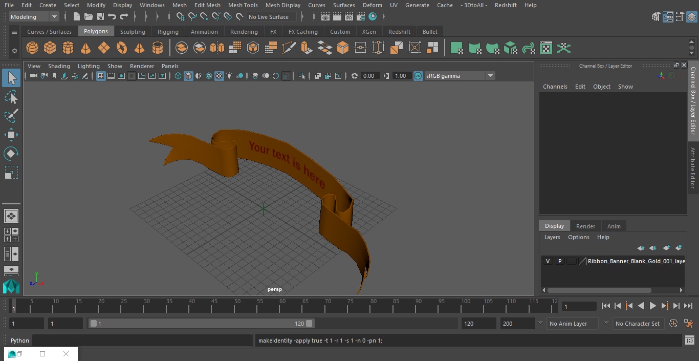 Ribbon Banner Blank Gold 3D model