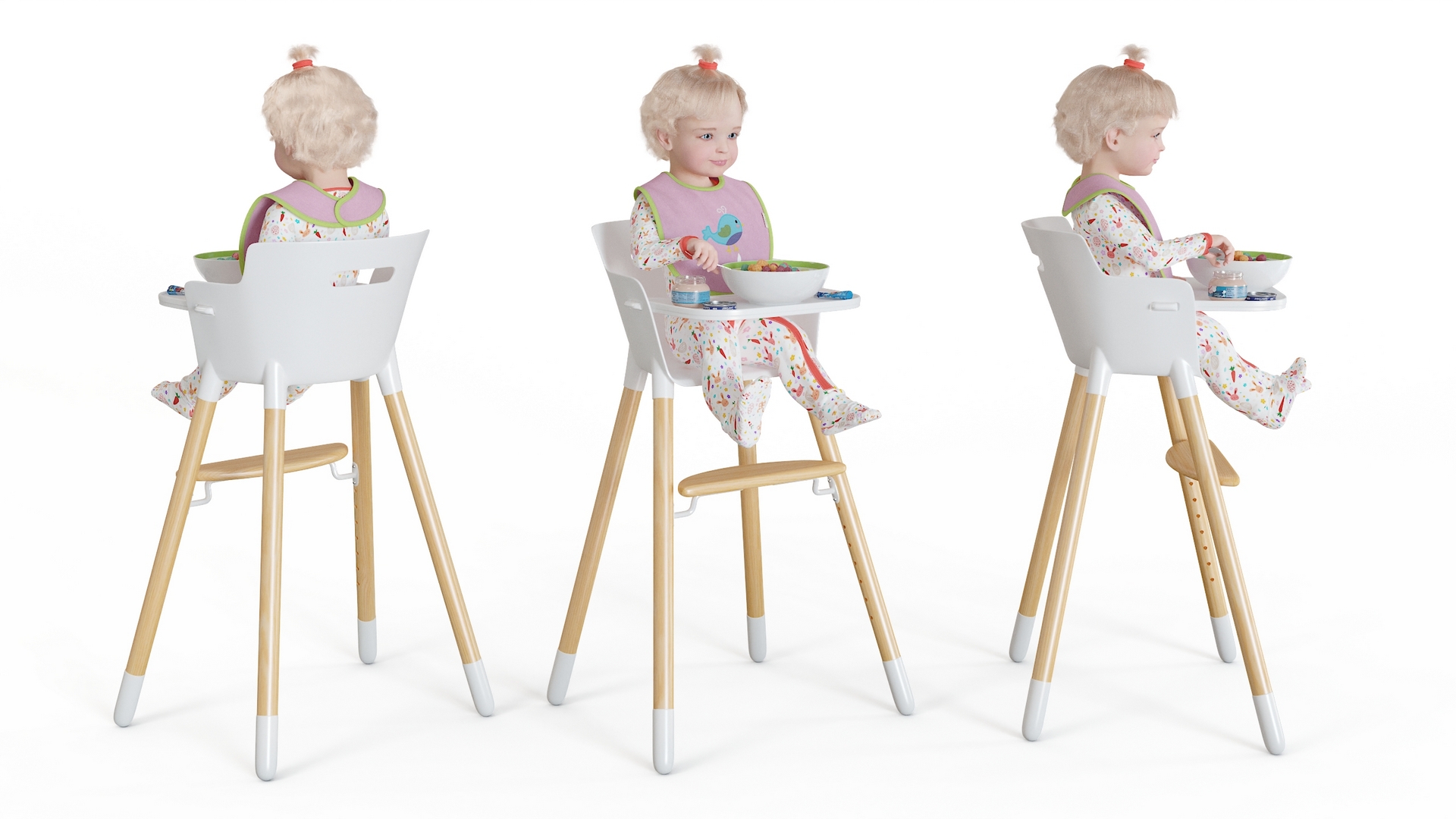 Baby Girl Eating in High Chair Fur 3D model