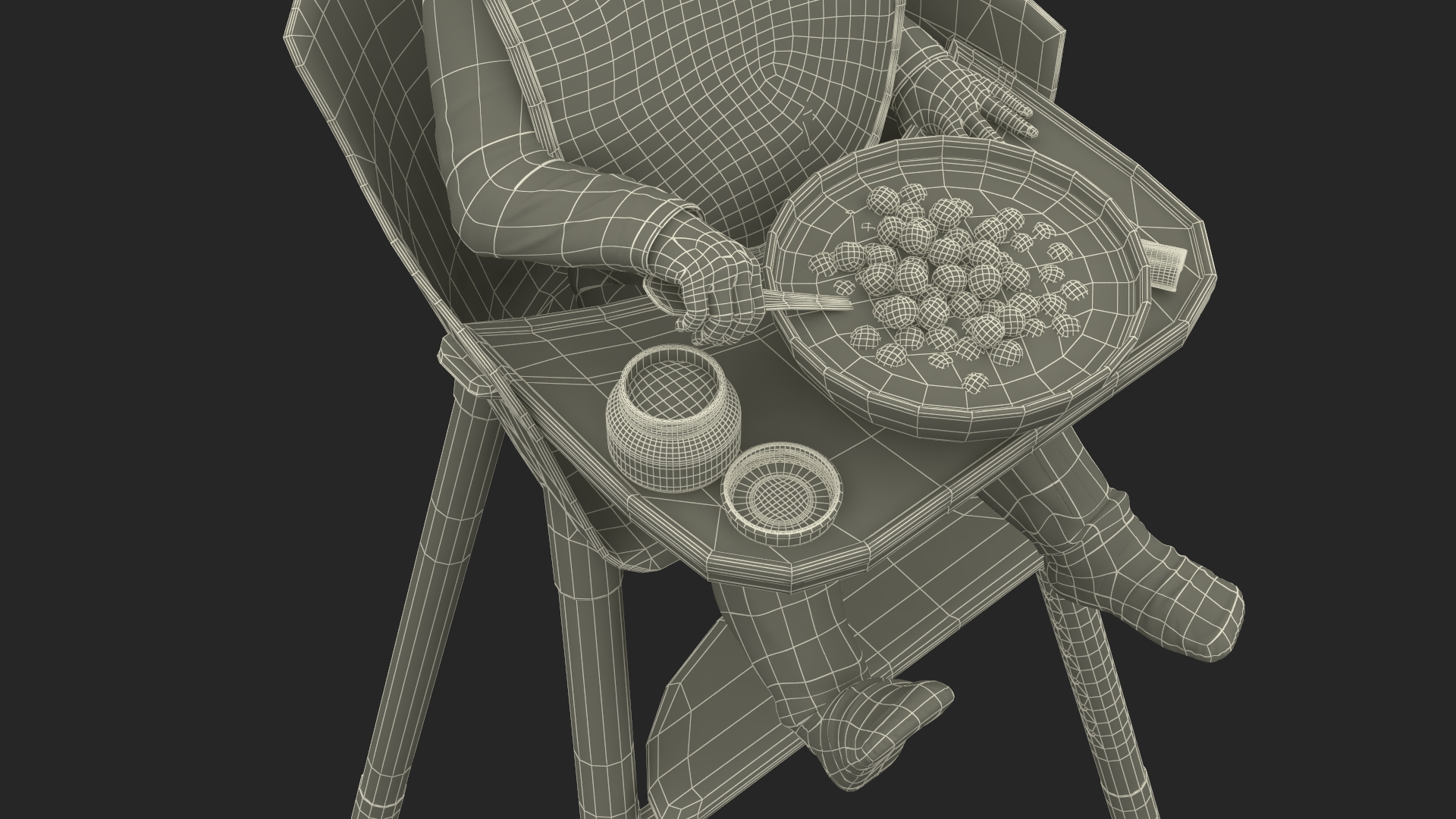 Baby Girl Eating in High Chair Fur 3D model