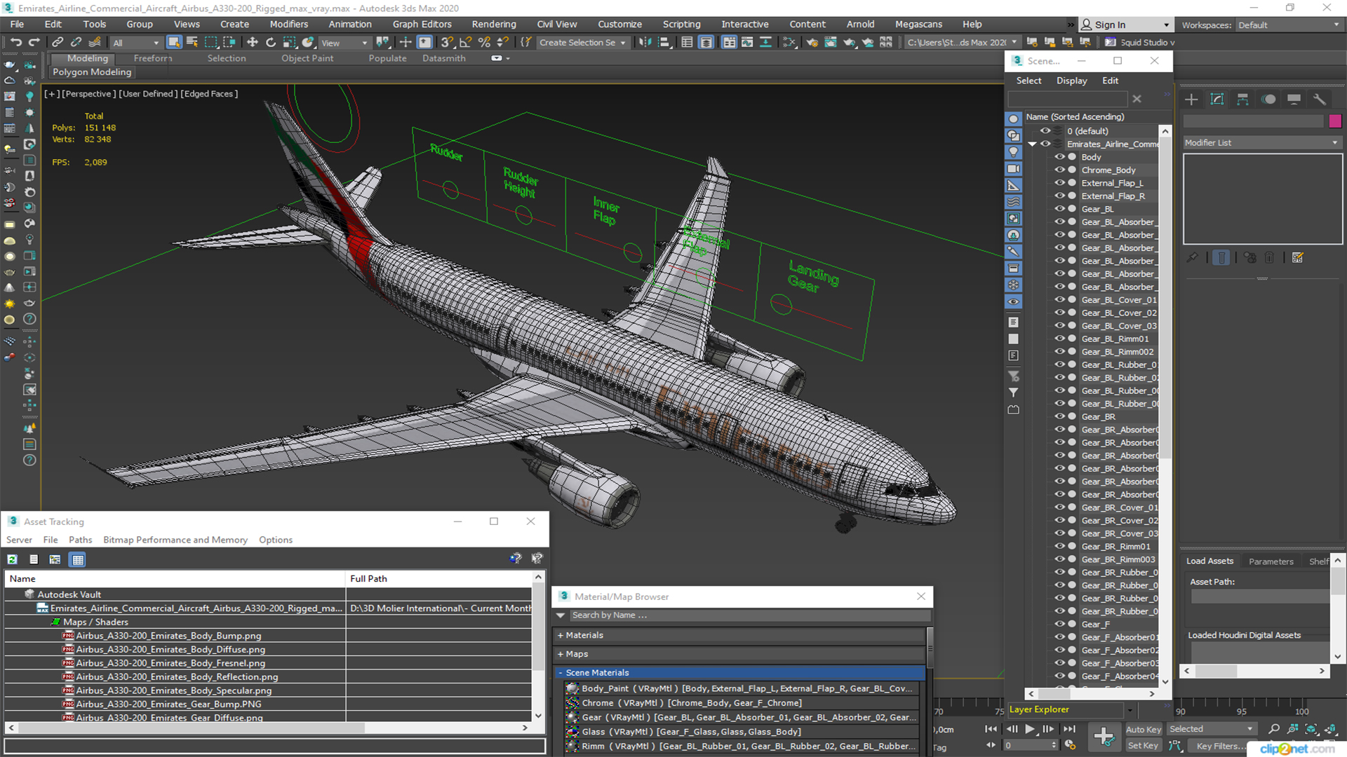 3D Emirates Airline Commercial Aircraft Airbus A330-200 Rigged for Cinema 4D model