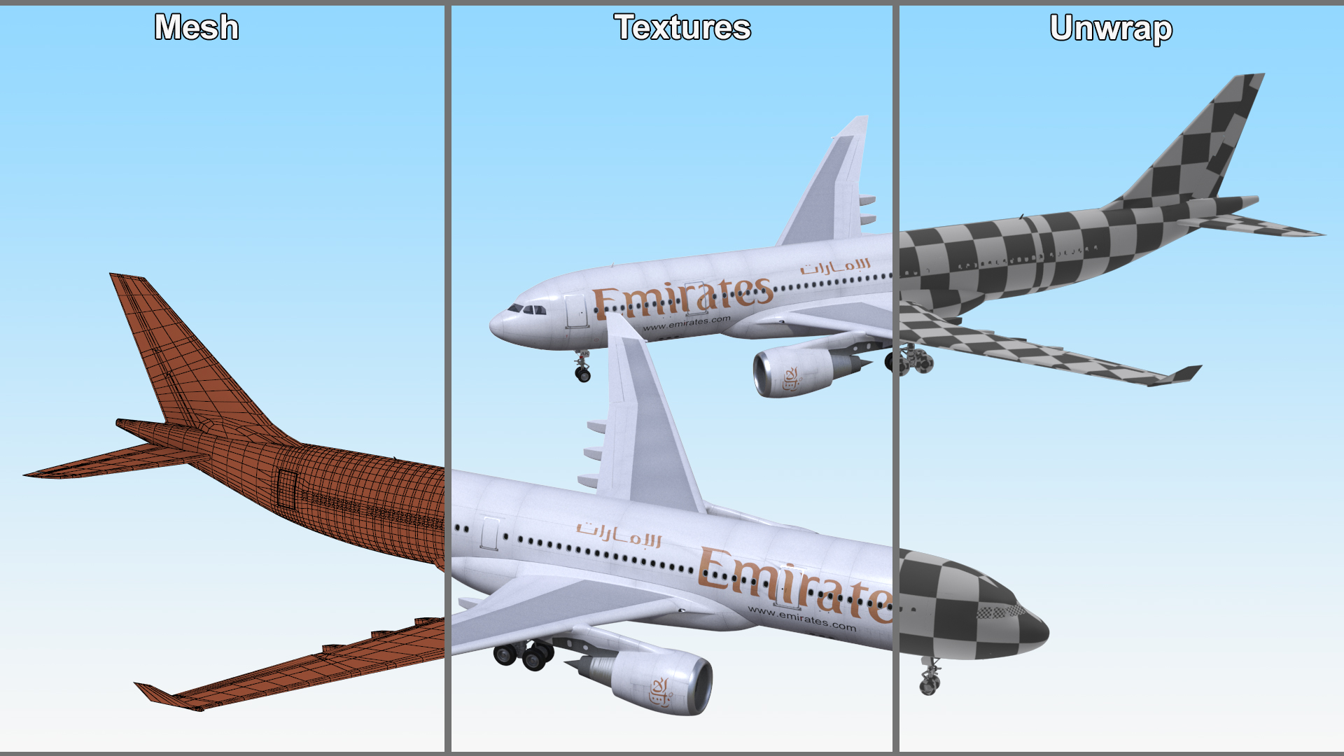 3D Emirates Airline Commercial Aircraft Airbus A330-200 Rigged for Cinema 4D model