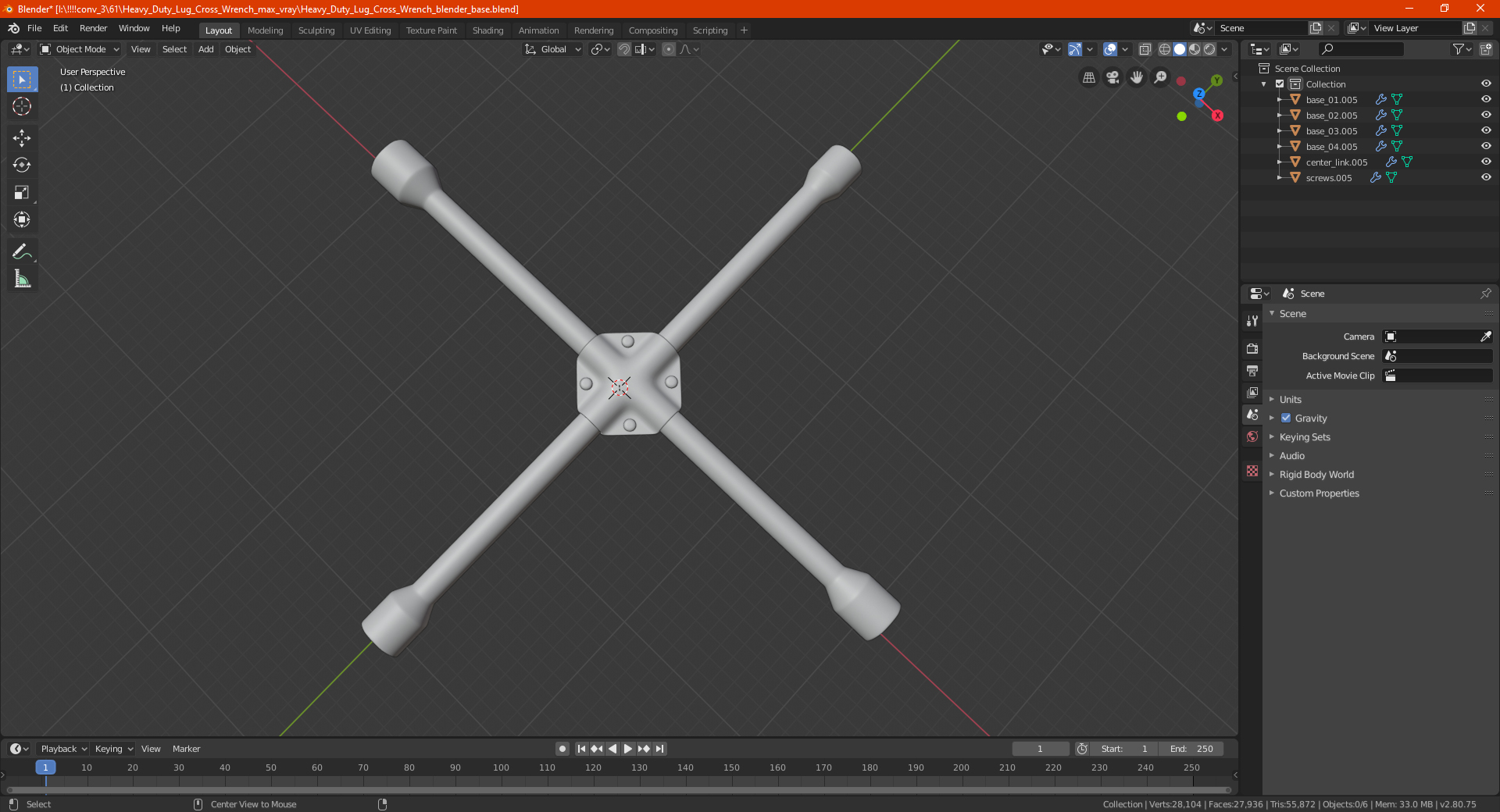 3D Four Way Lug Nut Wrench model