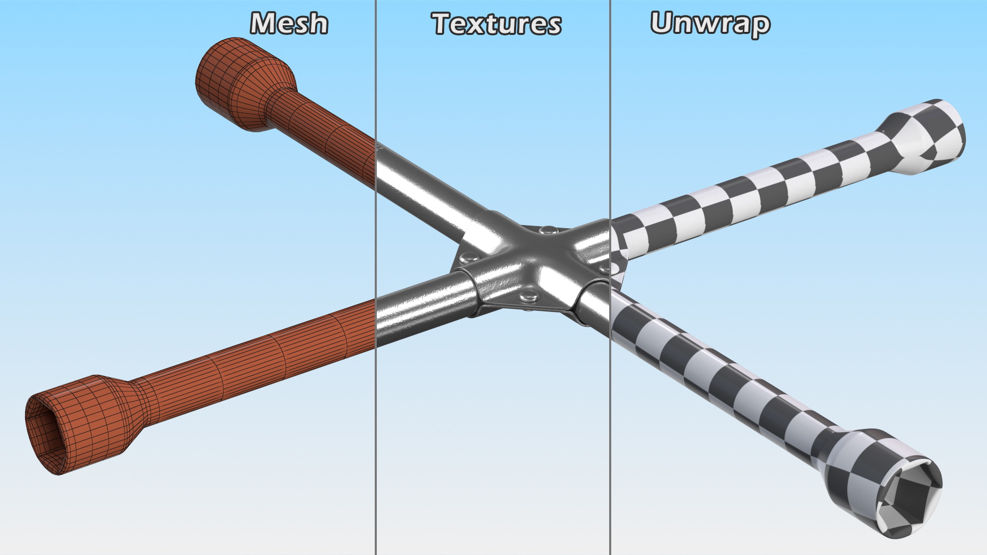 3D Four Way Lug Nut Wrench model