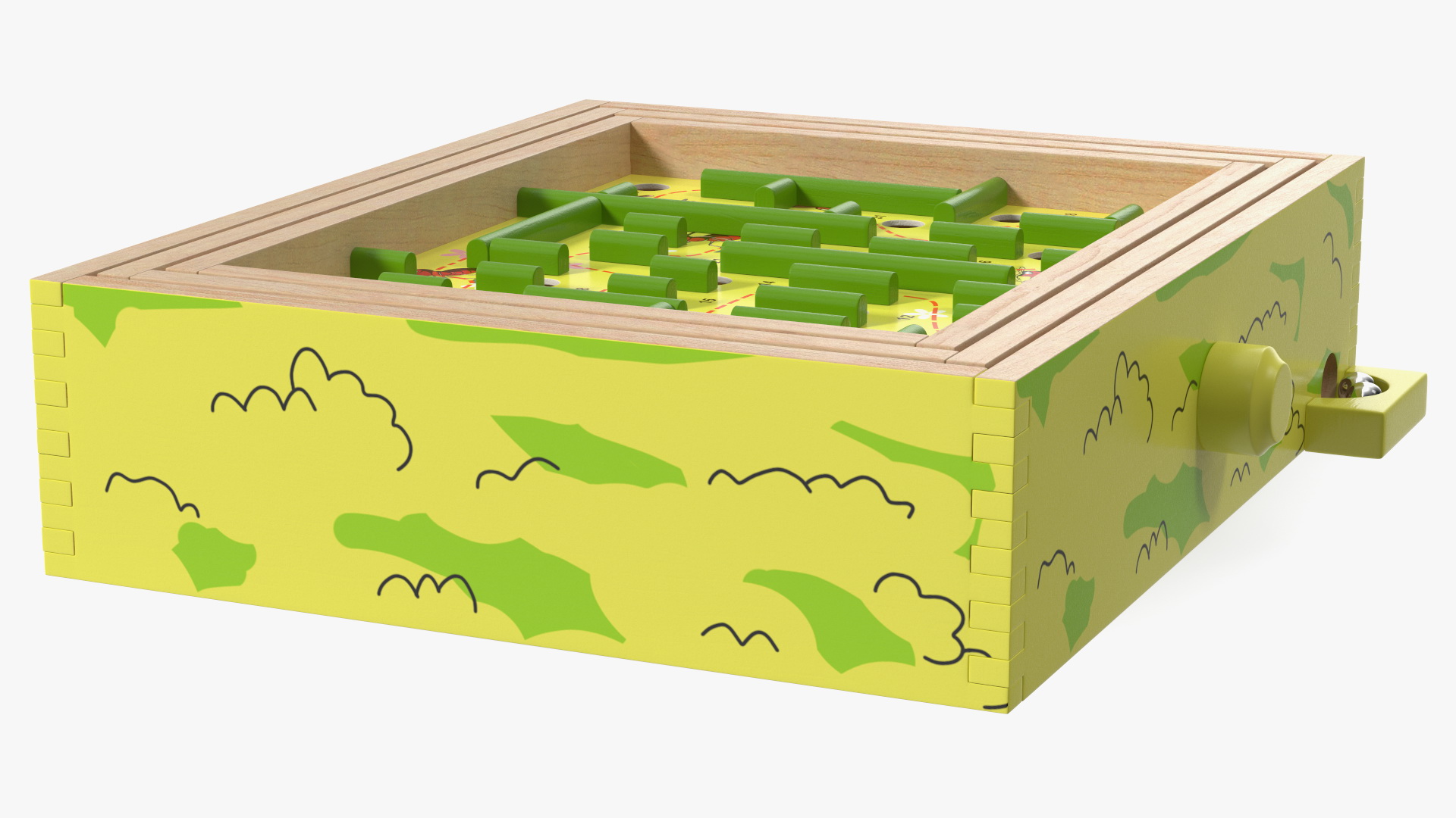 3D Wooden Maze Game with Steel Marbles Painted model