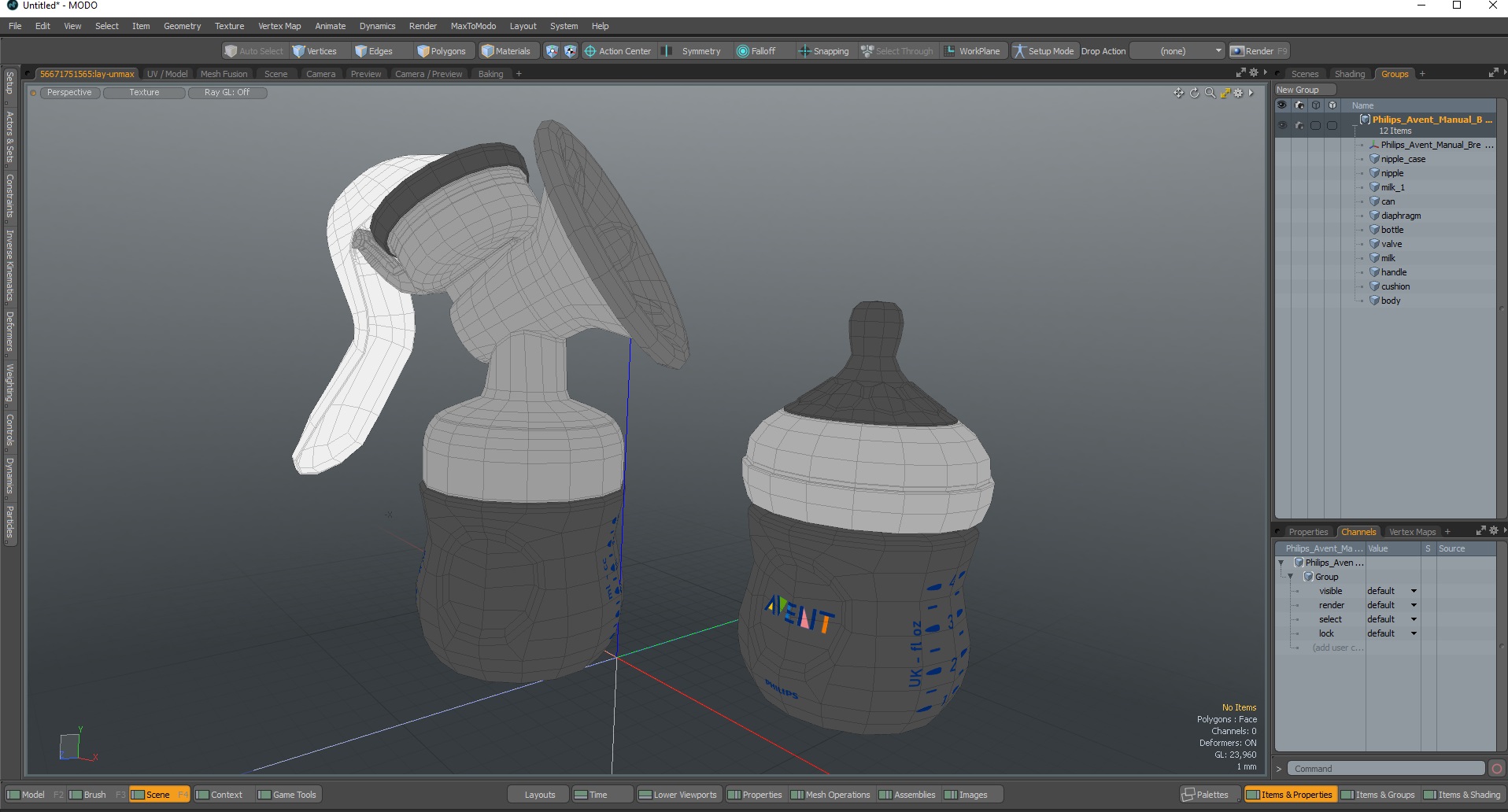 3D Philips Avent Manual Breast Pump and Baby Bottle with Milk model