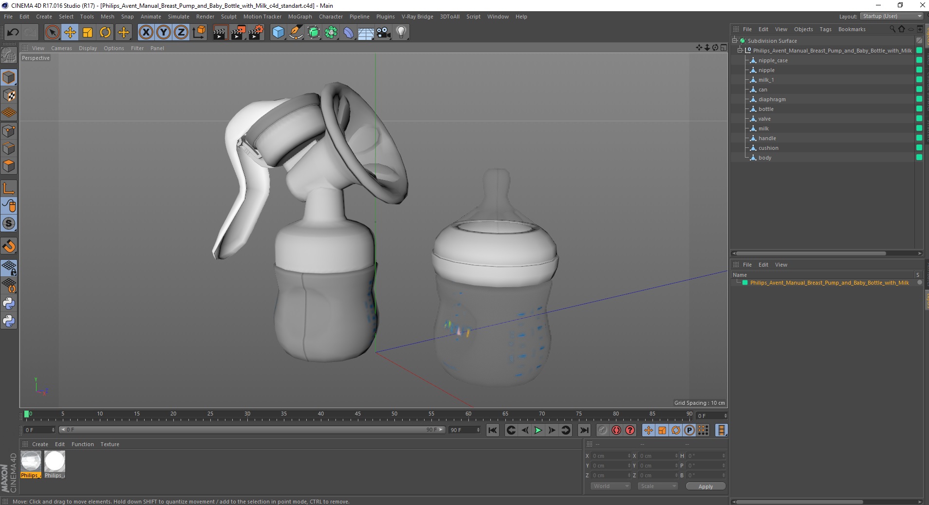 3D Philips Avent Manual Breast Pump and Baby Bottle with Milk model