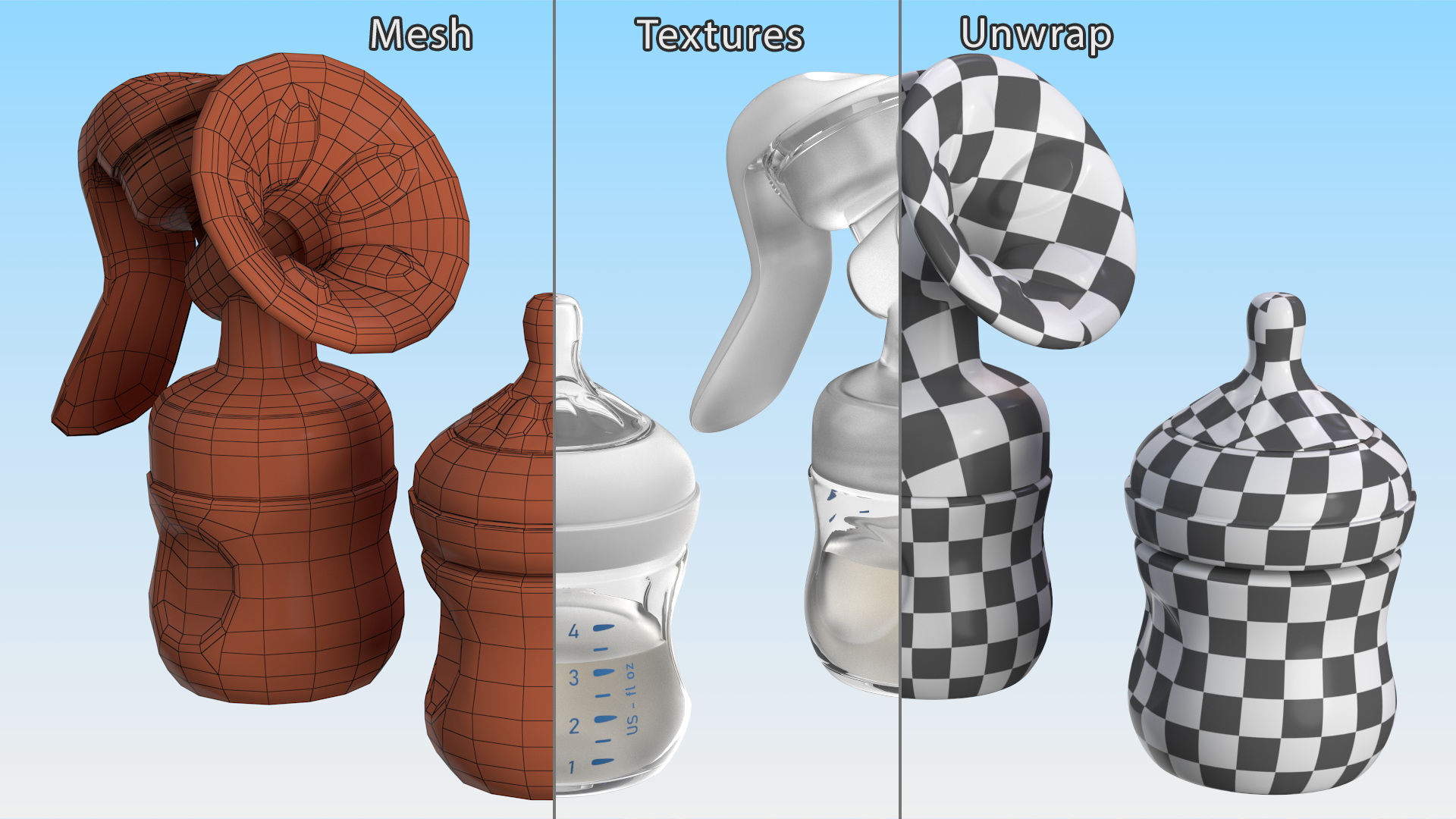3D Philips Avent Manual Breast Pump and Baby Bottle with Milk model