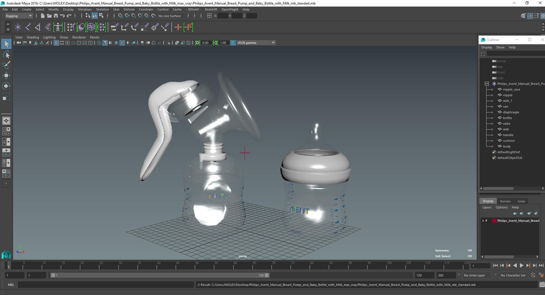 3D Philips Avent Manual Breast Pump and Baby Bottle with Milk model