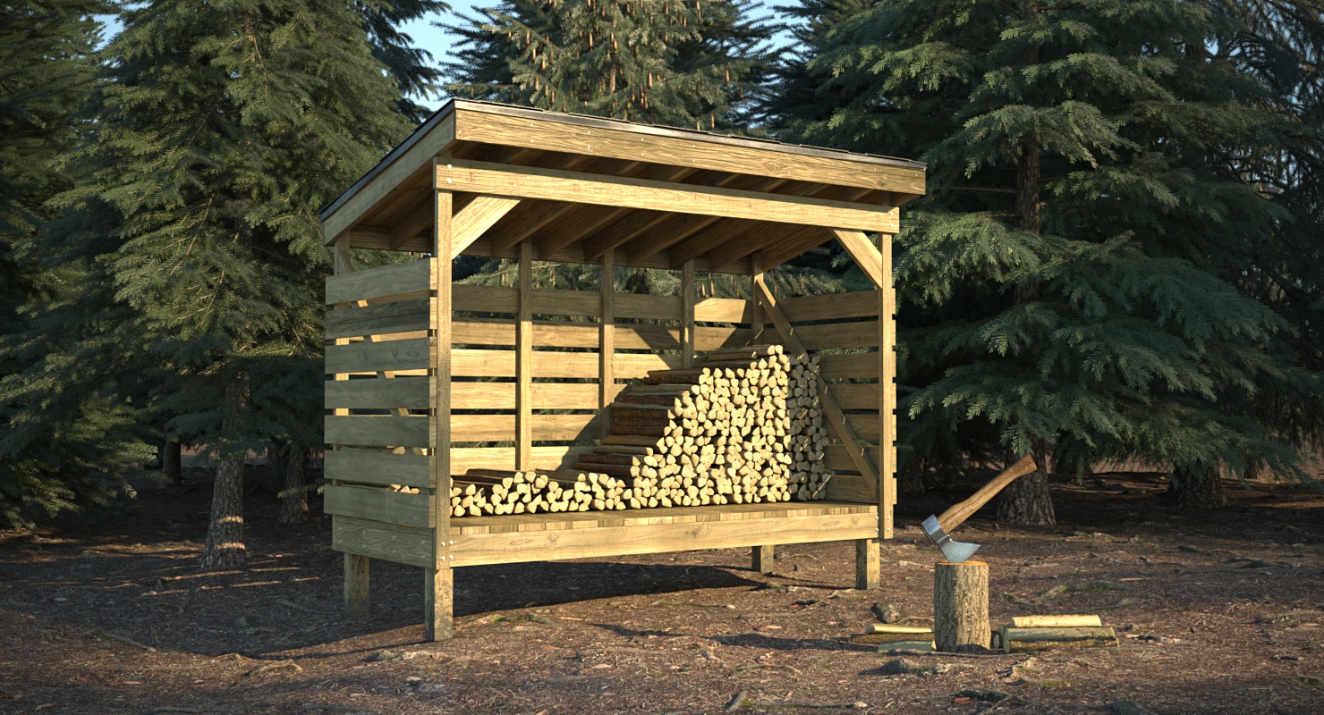 Small Woodshed with Stack of Firewood 3D