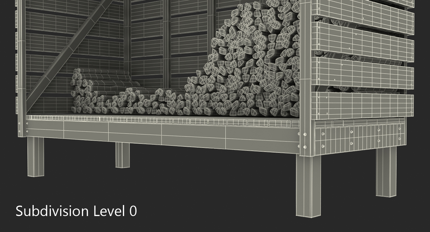 Small Woodshed with Stack of Firewood 3D