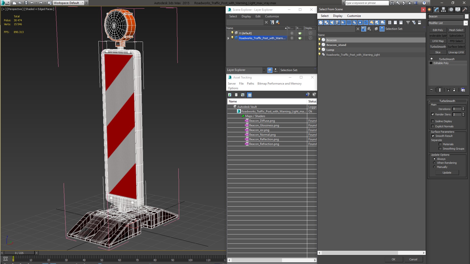 3D Roadworks Traffic Post with Warning Light