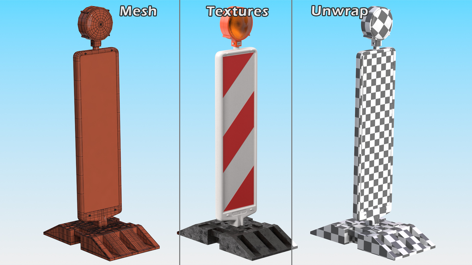 3D Roadworks Traffic Post with Warning Light