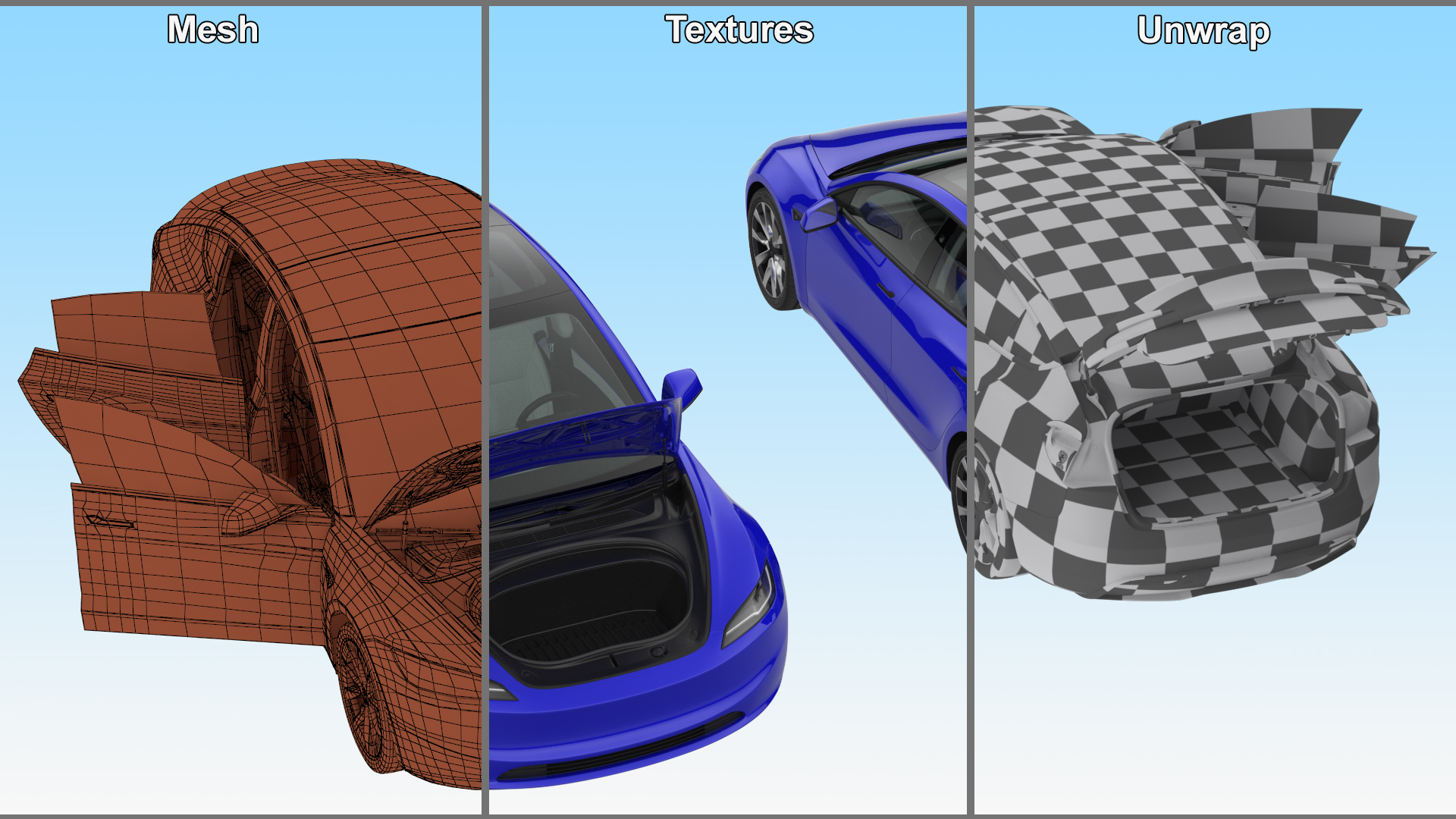 3D Modern Electric Sedan Blue
