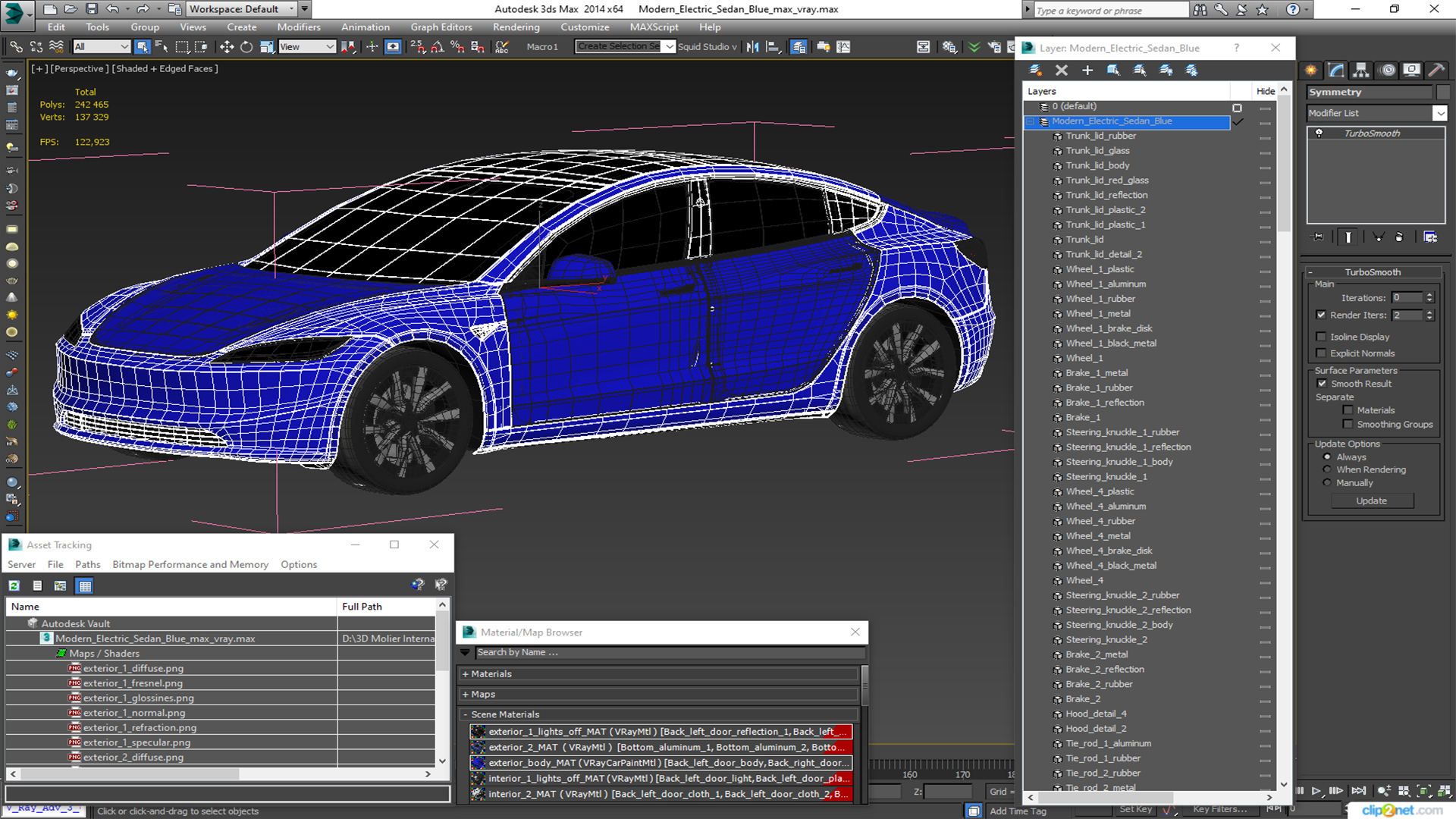 3D Modern Electric Sedan Blue